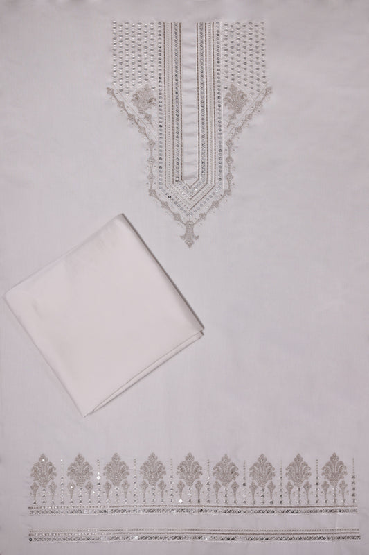 Thread & Sequin Neck Panel on Roman Silk