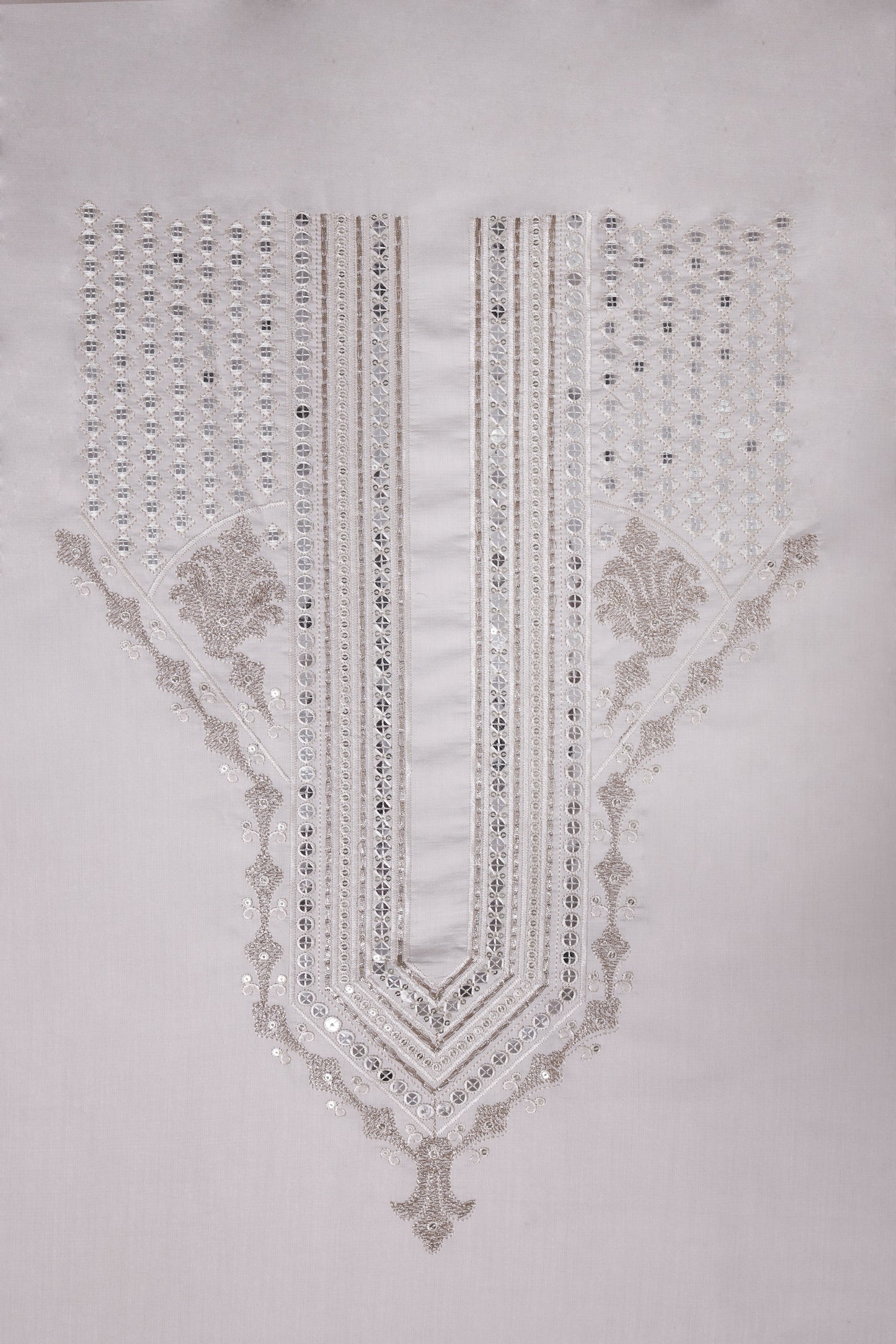 Thread & Sequin Neck Panel on Roman Silk