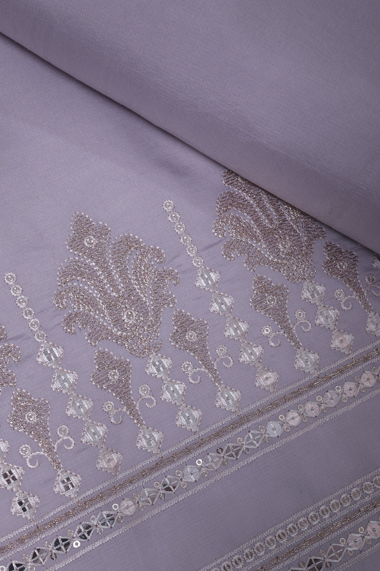 Thread & Sequin Neck Panel on Roman Silk