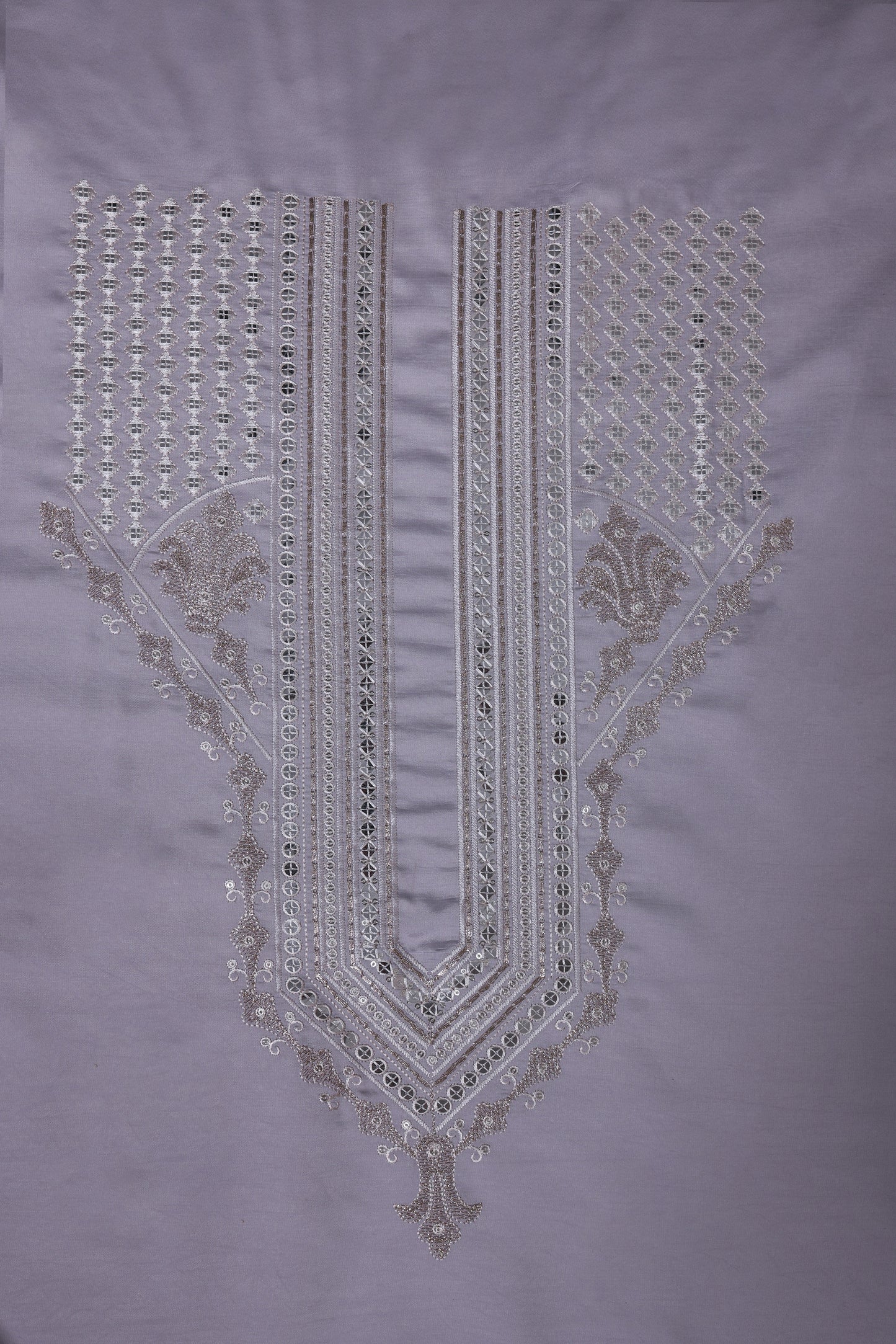 Thread & Sequin Neck Panel on Roman Silk