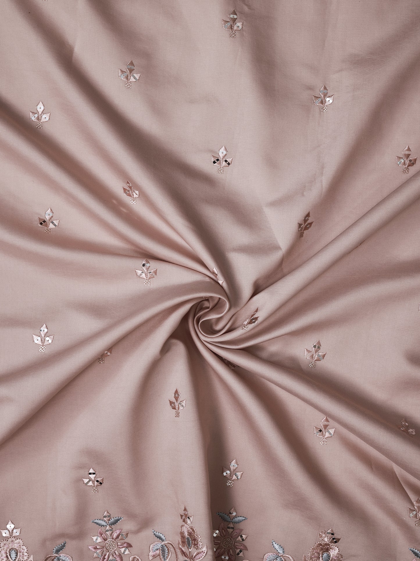 Embroidered Fabric with Floral Sequin Border – Premium Ethnic Fabric