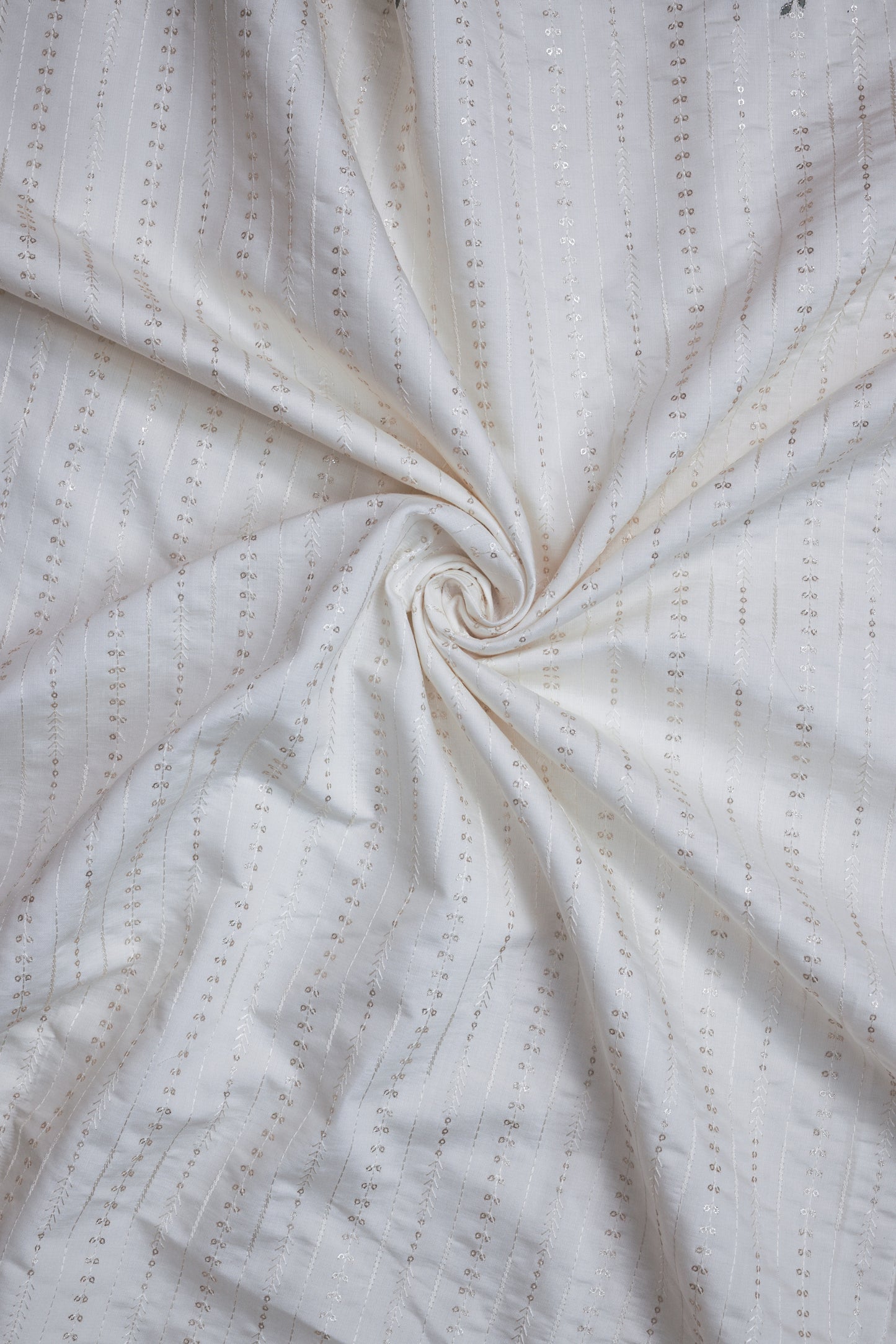 White Embroidered Fabric with Elephant & Nature Motif Premium Ethnic Design