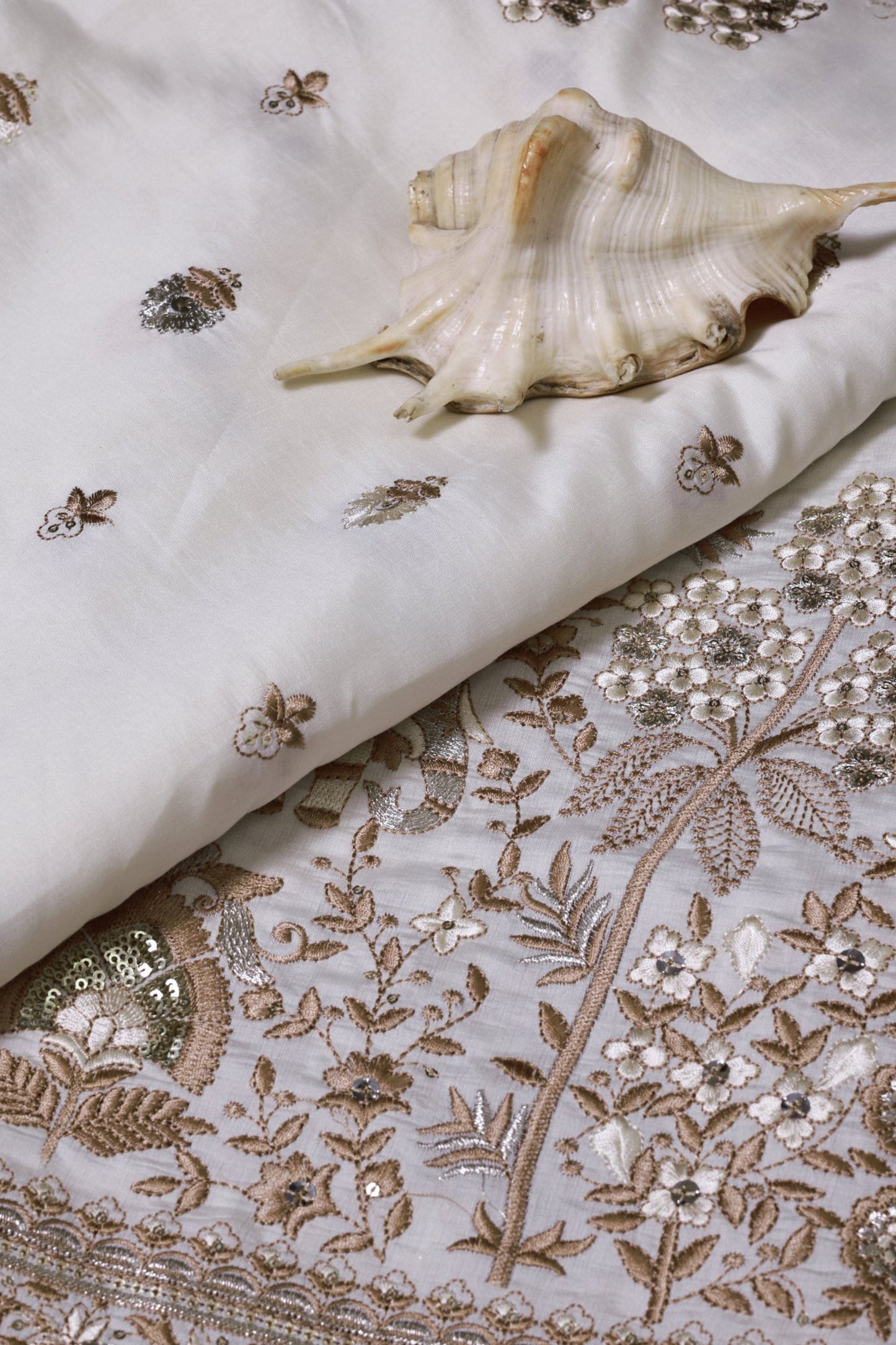Elephant & Floral Embroidery with Nature Motifs In Viscose Silk