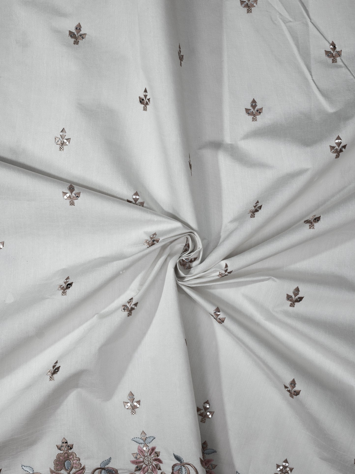 Embroidered Fabric with Floral Sequin Border – Premium Ethnic Fabric