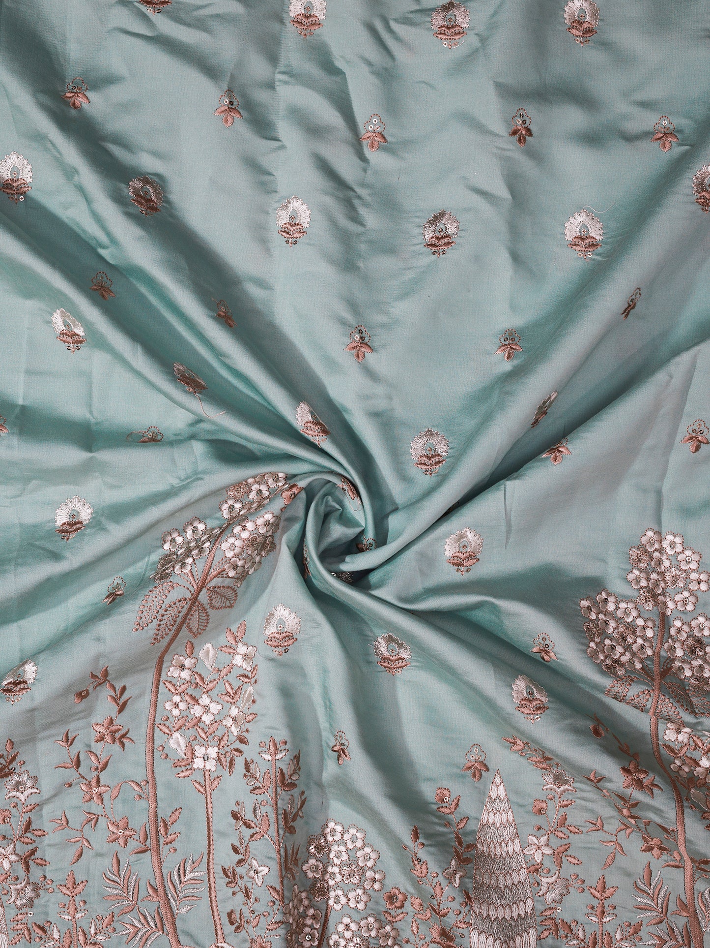 Elephant & Floral Embroidery with Nature Motifs In Viscose Silk