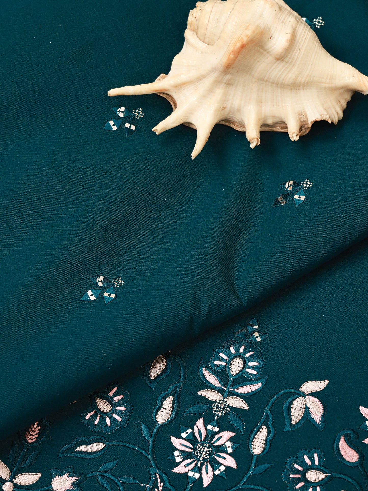 Embroidered Fabric with Floral Sequin Border – Premium Ethnic Fabric