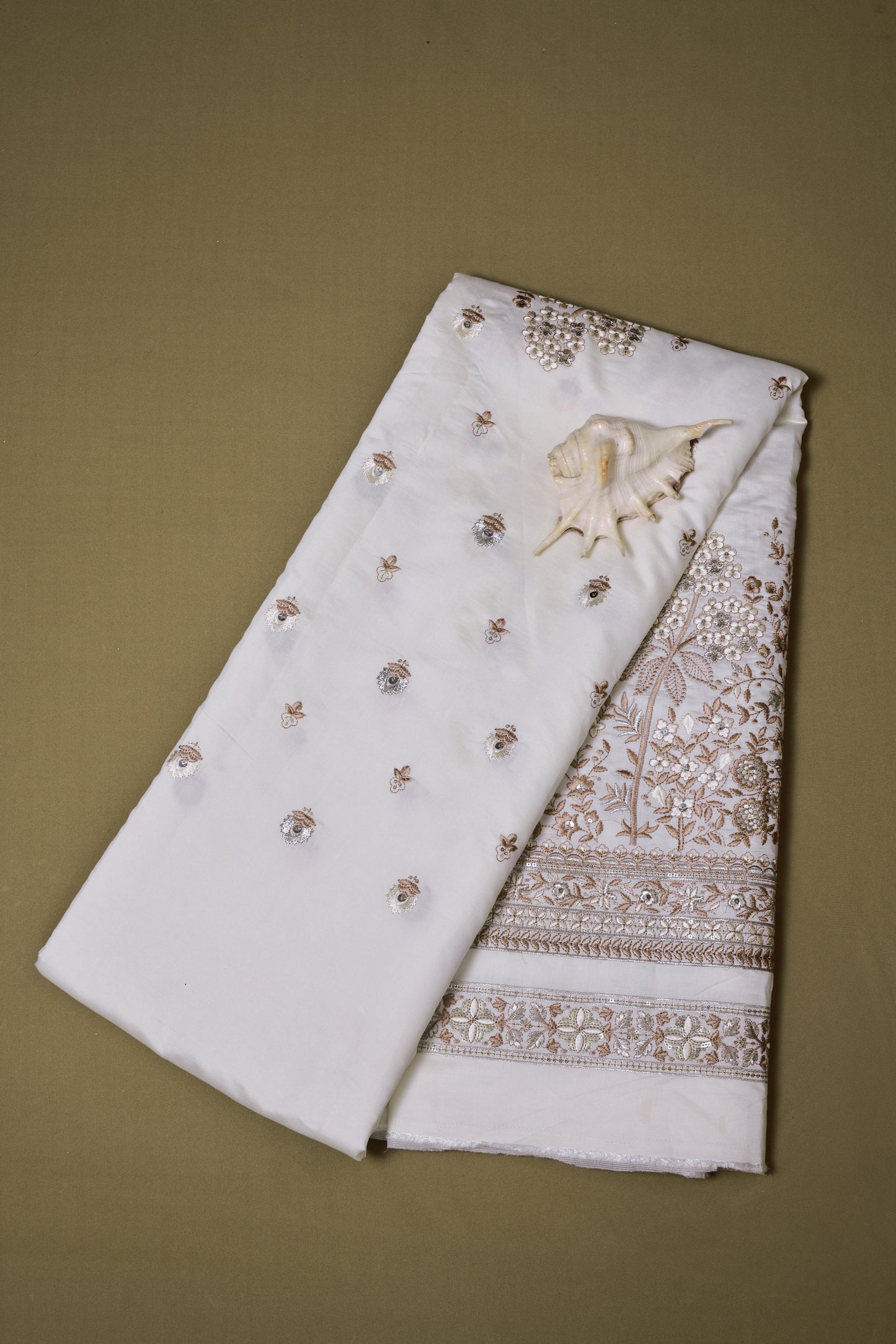 Elephant & Floral Embroidery with Nature Motifs In Viscose Silk