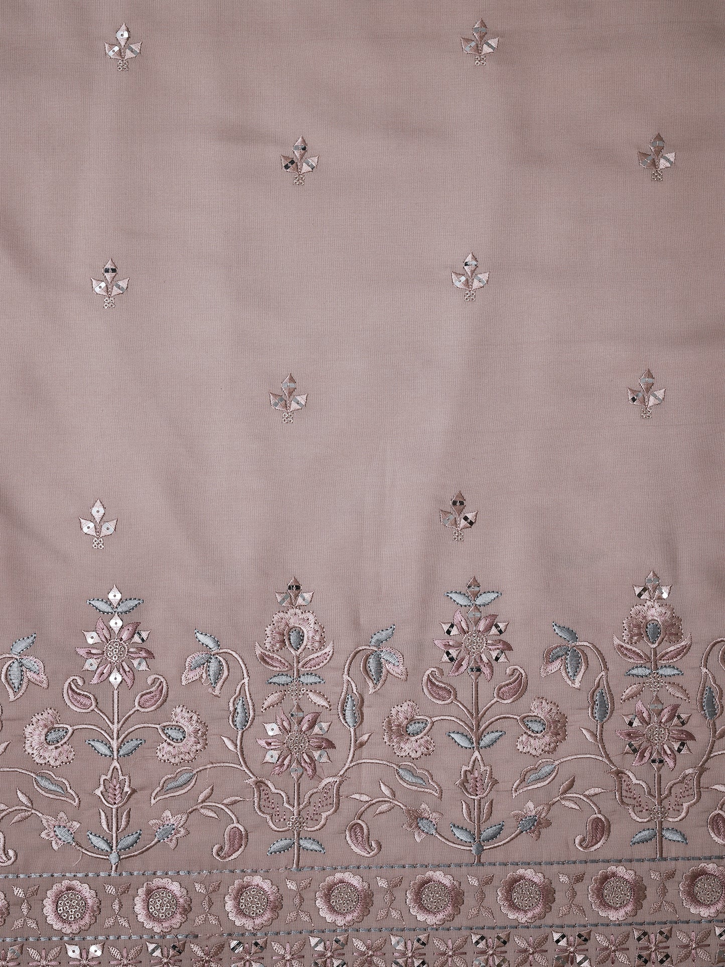 Embroidered Fabric with Floral Sequin Border – Premium Ethnic Fabric
