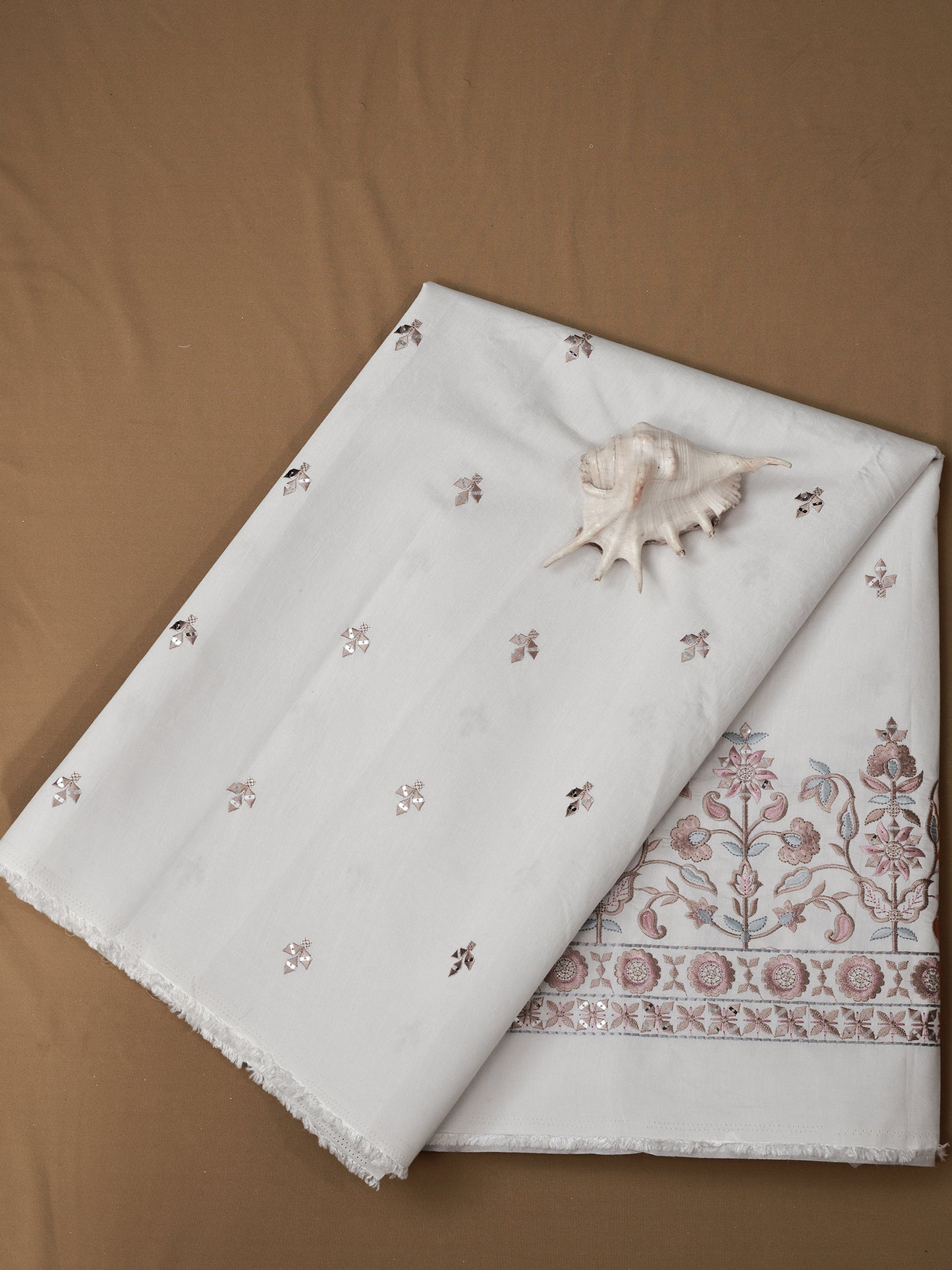 Embroidered Fabric with Floral Sequin Border – Premium Ethnic Fabric