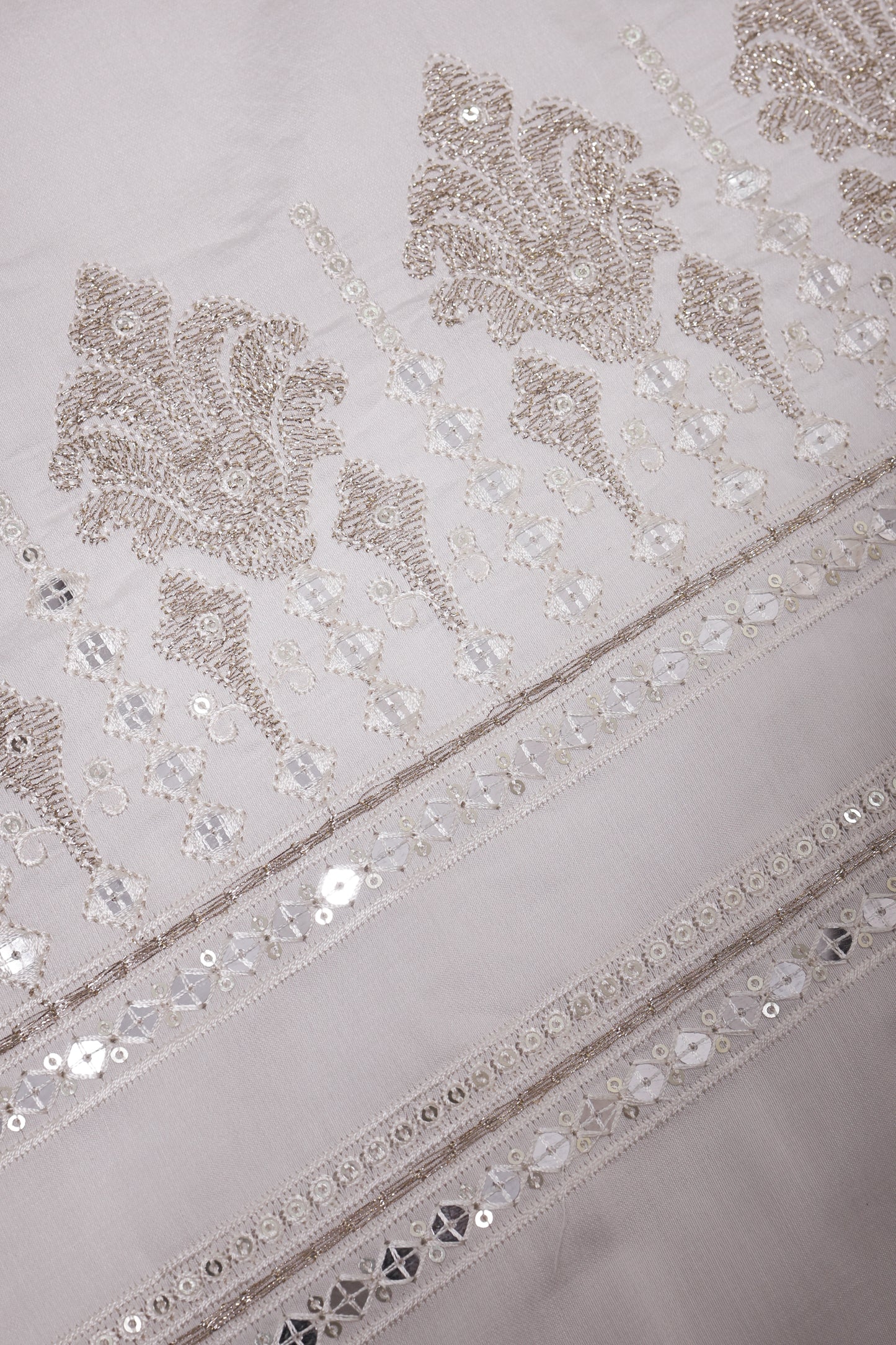 Thread & Sequin Neck Panel on Roman Silk