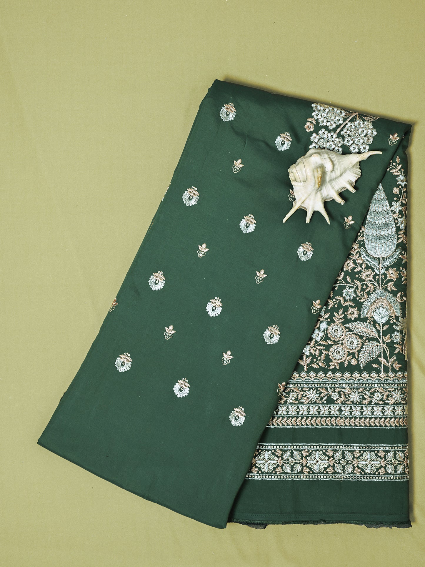 Elephant & Floral Embroidery with Nature Motifs In Viscose Silk