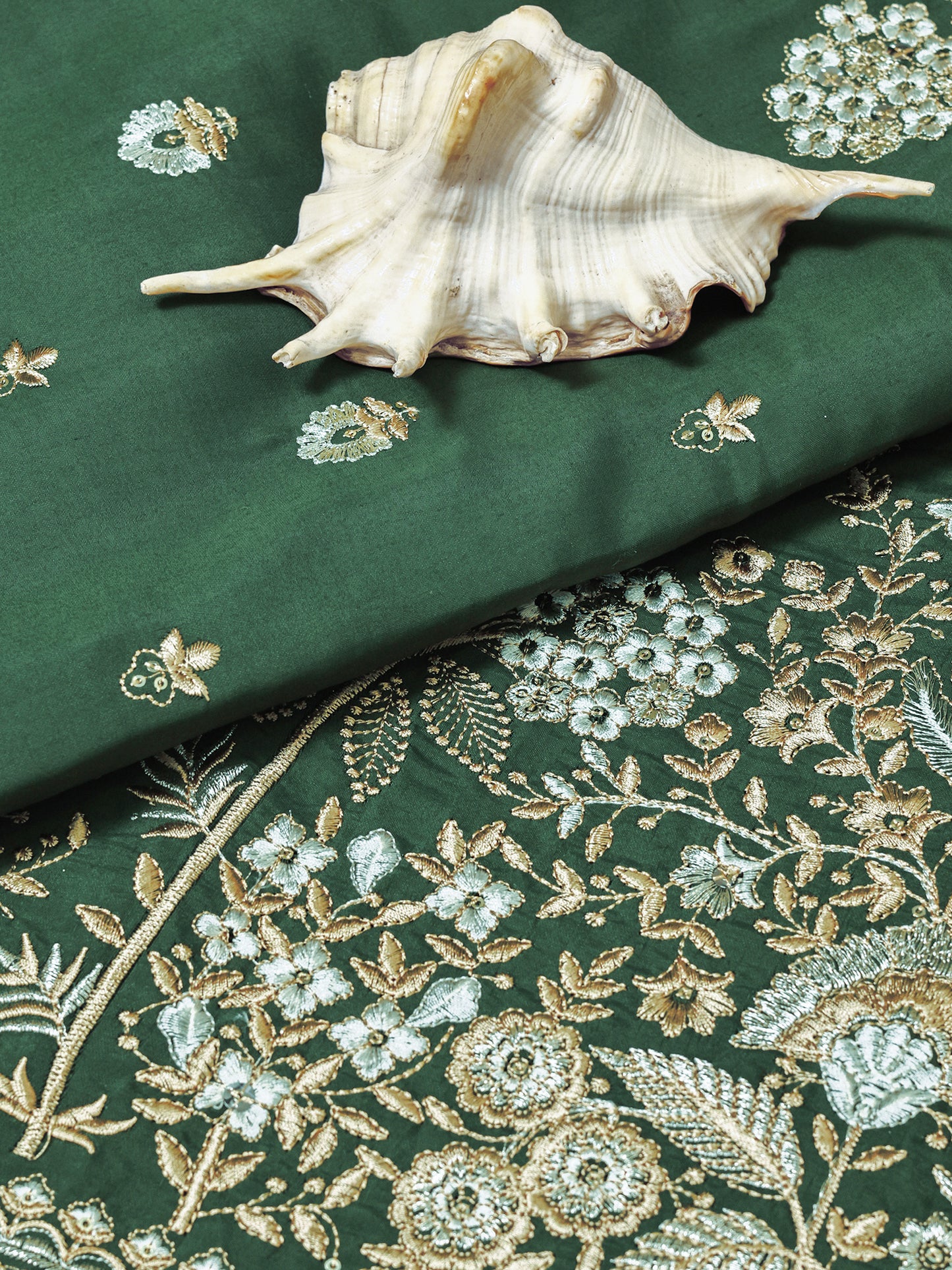 Elephant & Floral Embroidery with Nature Motifs In Viscose Silk