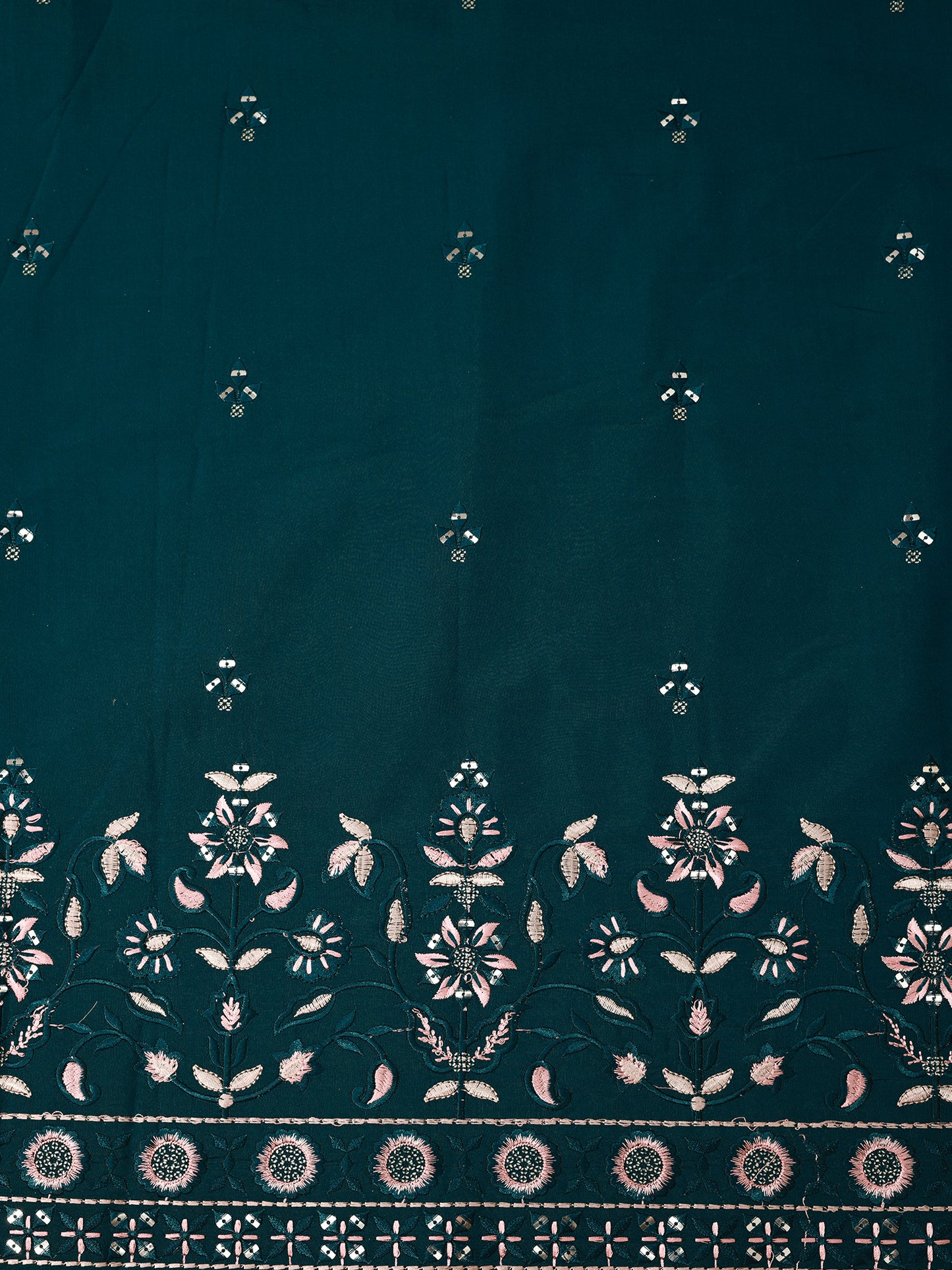 Embroidered Fabric with Floral Sequin Border – Premium Ethnic Fabric