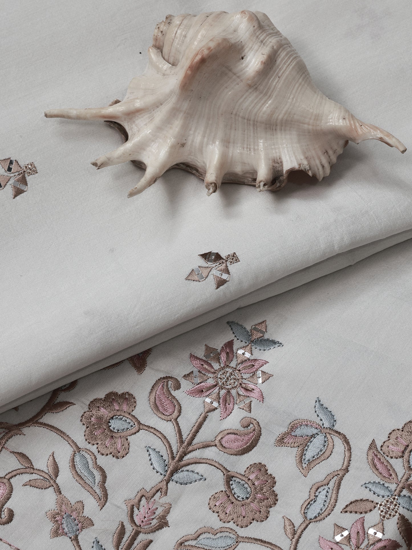 Embroidered Fabric with Floral Sequin Border – Premium Ethnic Fabric