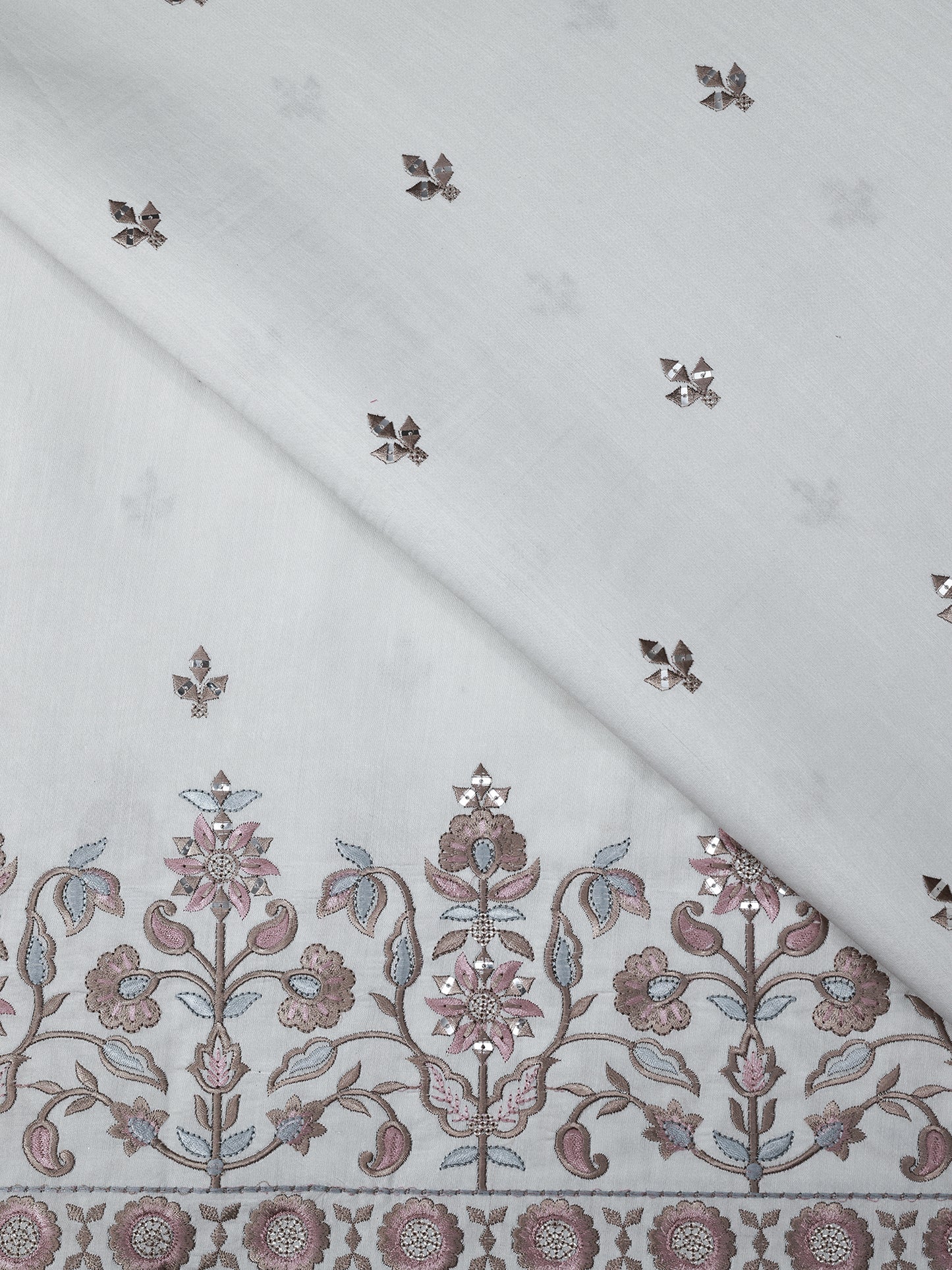 Embroidered Fabric with Floral Sequin Border – Premium Ethnic Fabric