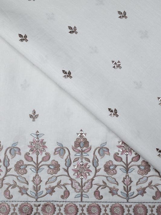 Embroidered Fabric with Floral Sequin Border – Premium Ethnic Fabric