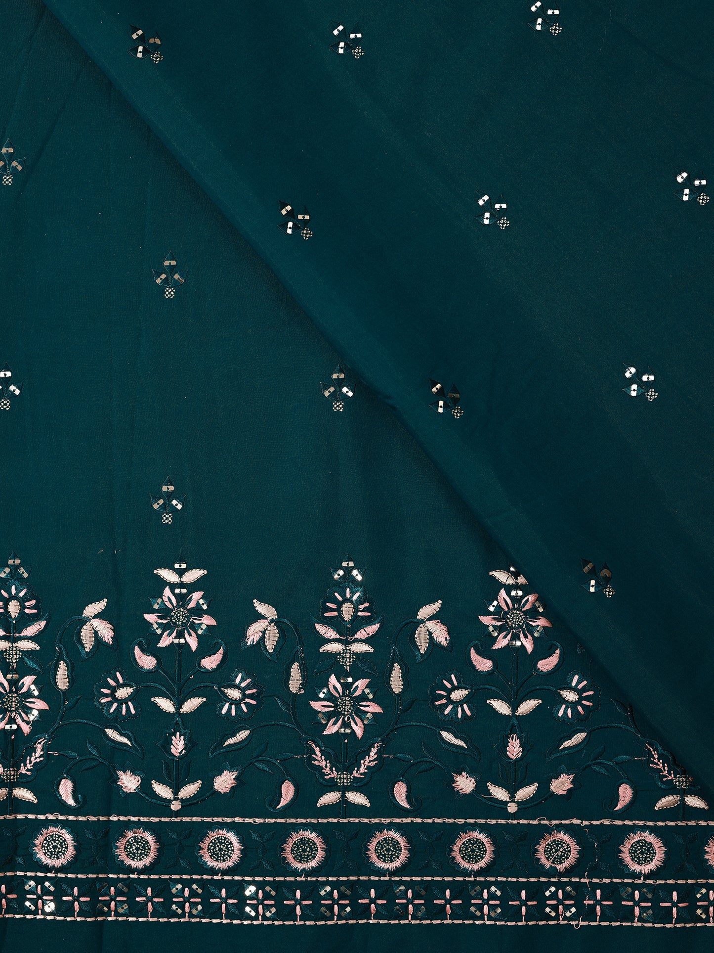 Embroidered Fabric with Floral Sequin Border – Premium Ethnic Fabric