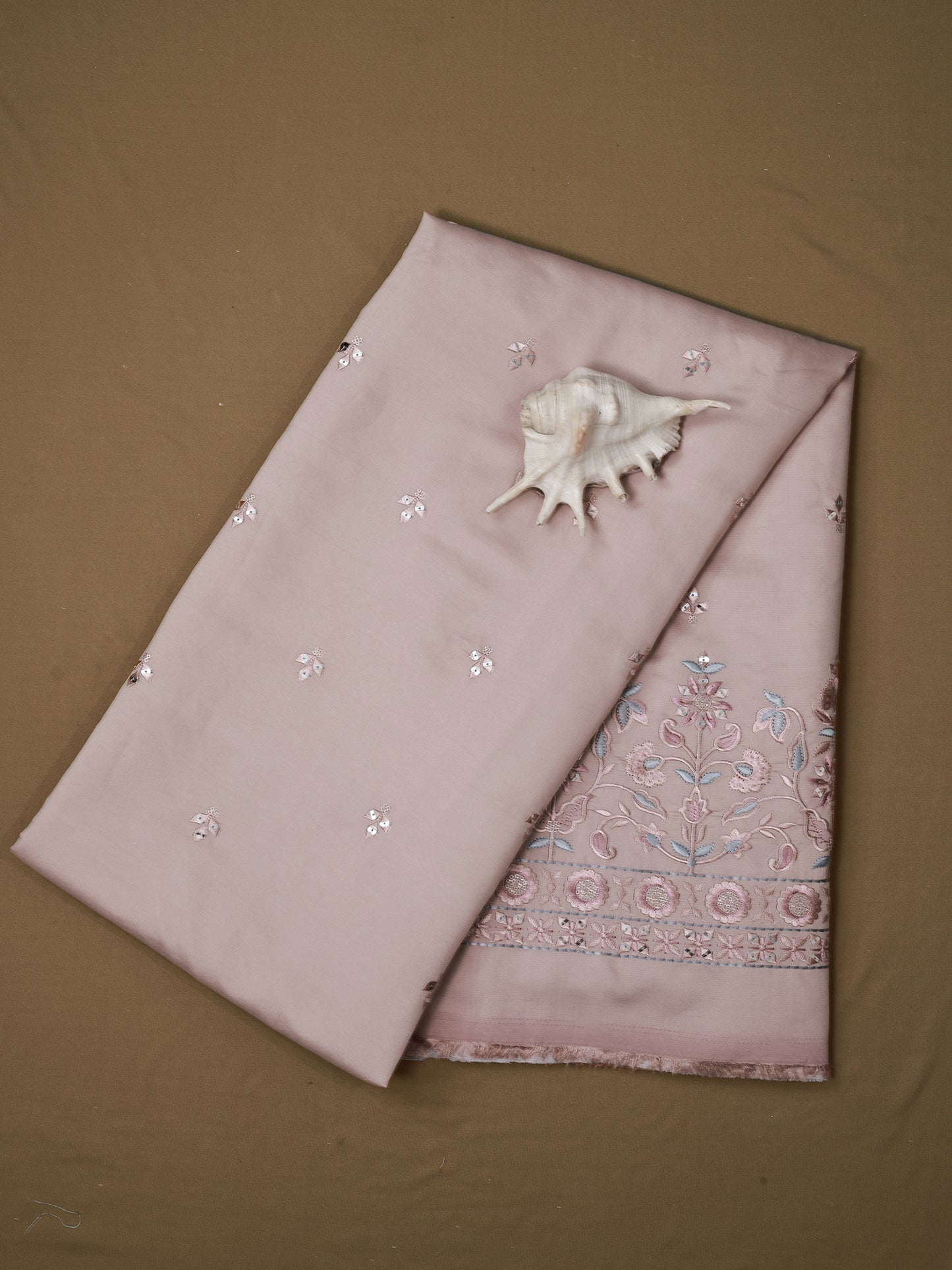 Embroidered Fabric with Floral Sequin Border – Premium Ethnic Fabric