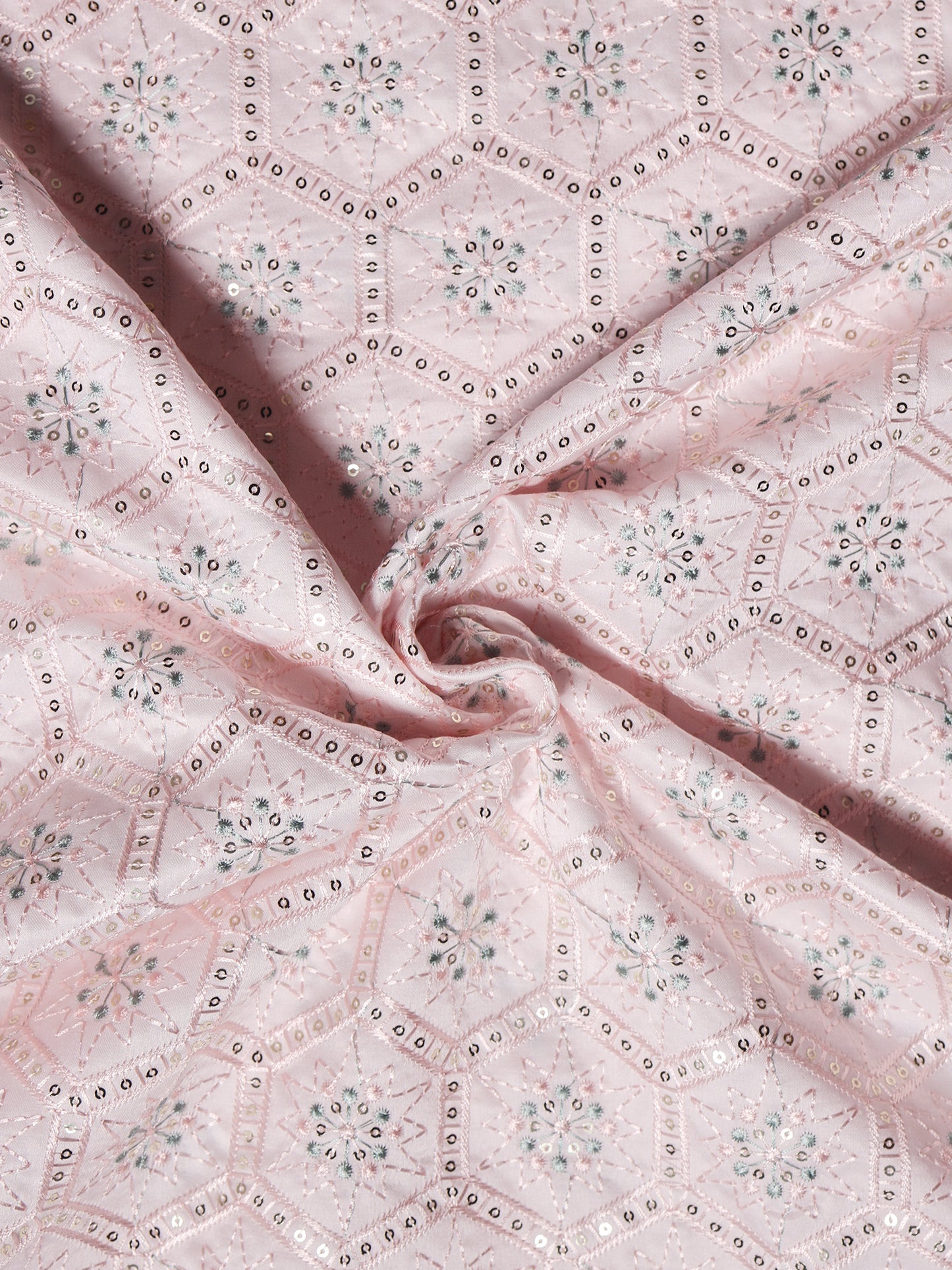 Geometric Embroidered Mono Silk Fabric