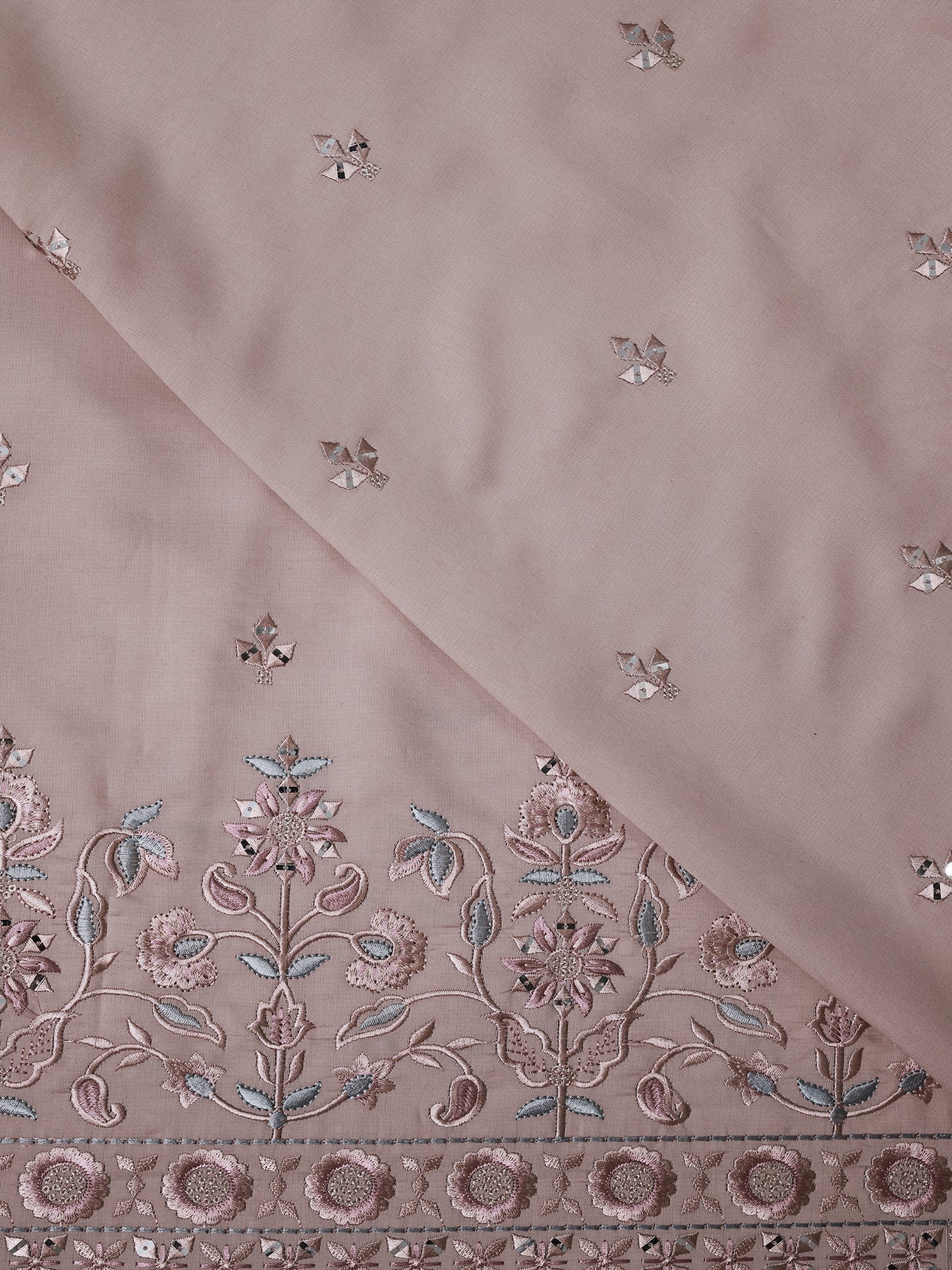 Embroidered Fabric with Floral Sequin Border – Premium Ethnic Fabric