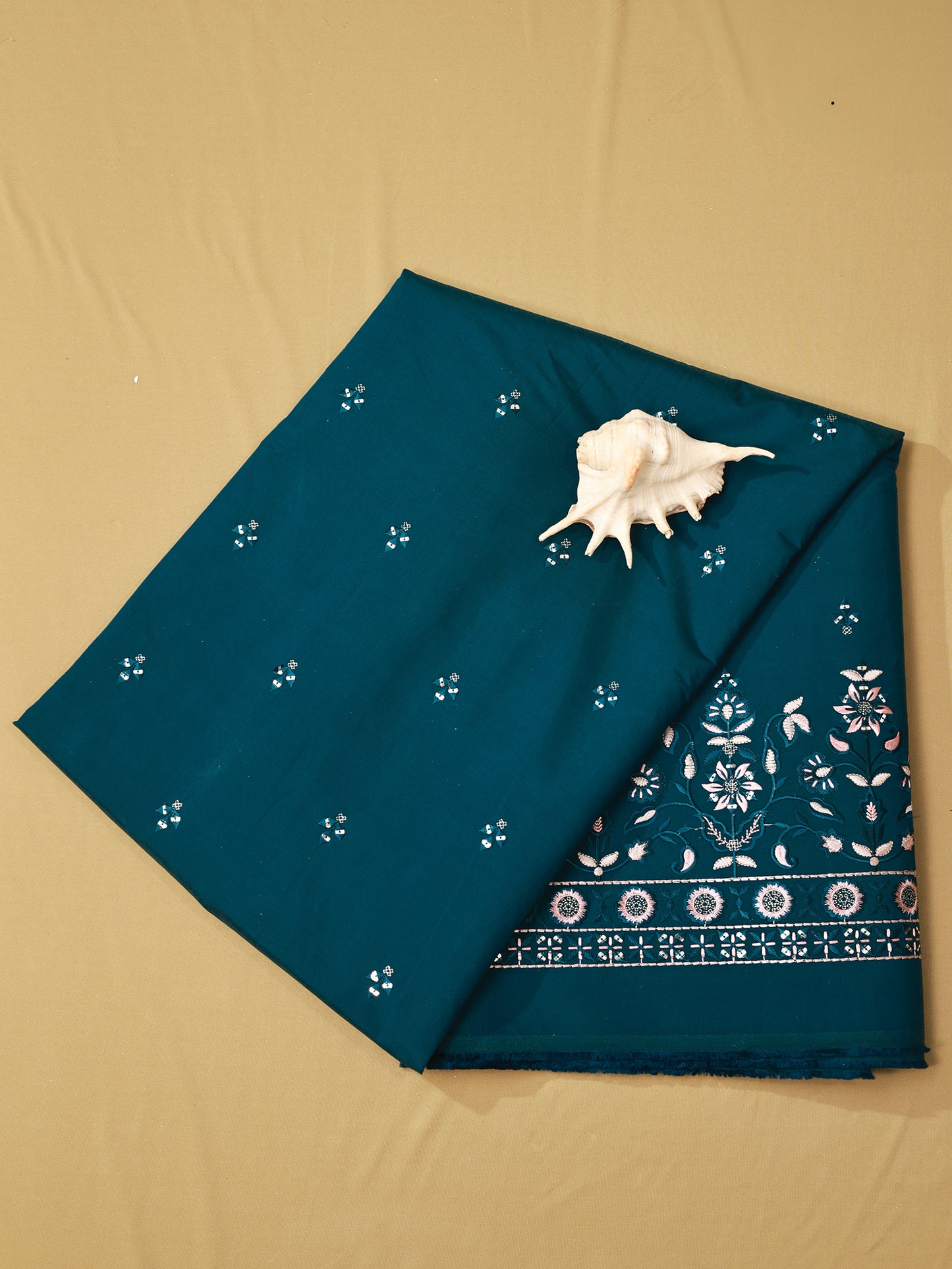 Embroidered Fabric with Floral Sequin Border – Premium Ethnic Fabric