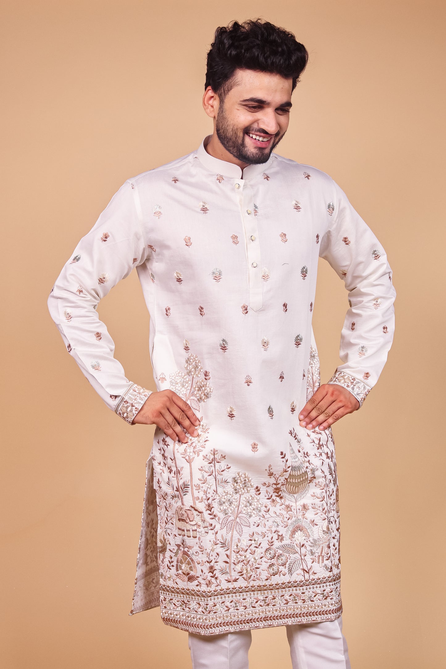 Men's Geometric Dotted Motif Kurta