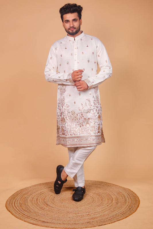Men's Geometric Dotted Motif Kurta