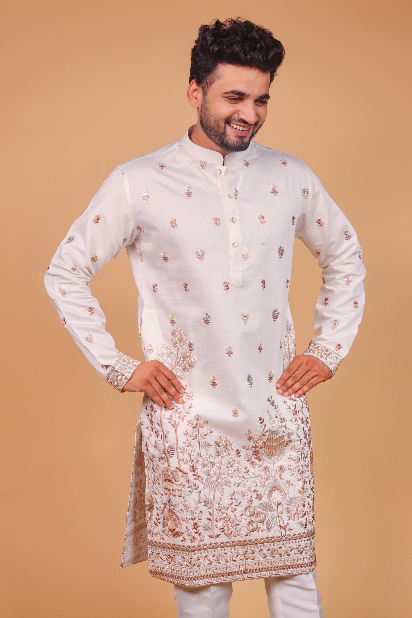 Men's Geometric Dotted Motif Kurta