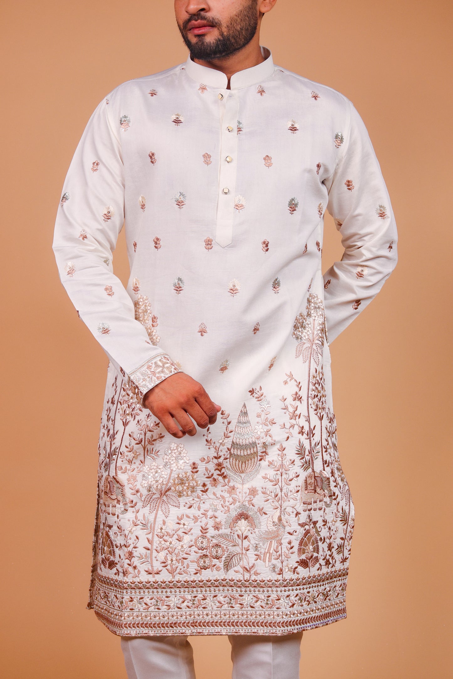 Men's Geometric Dotted Motif Kurta