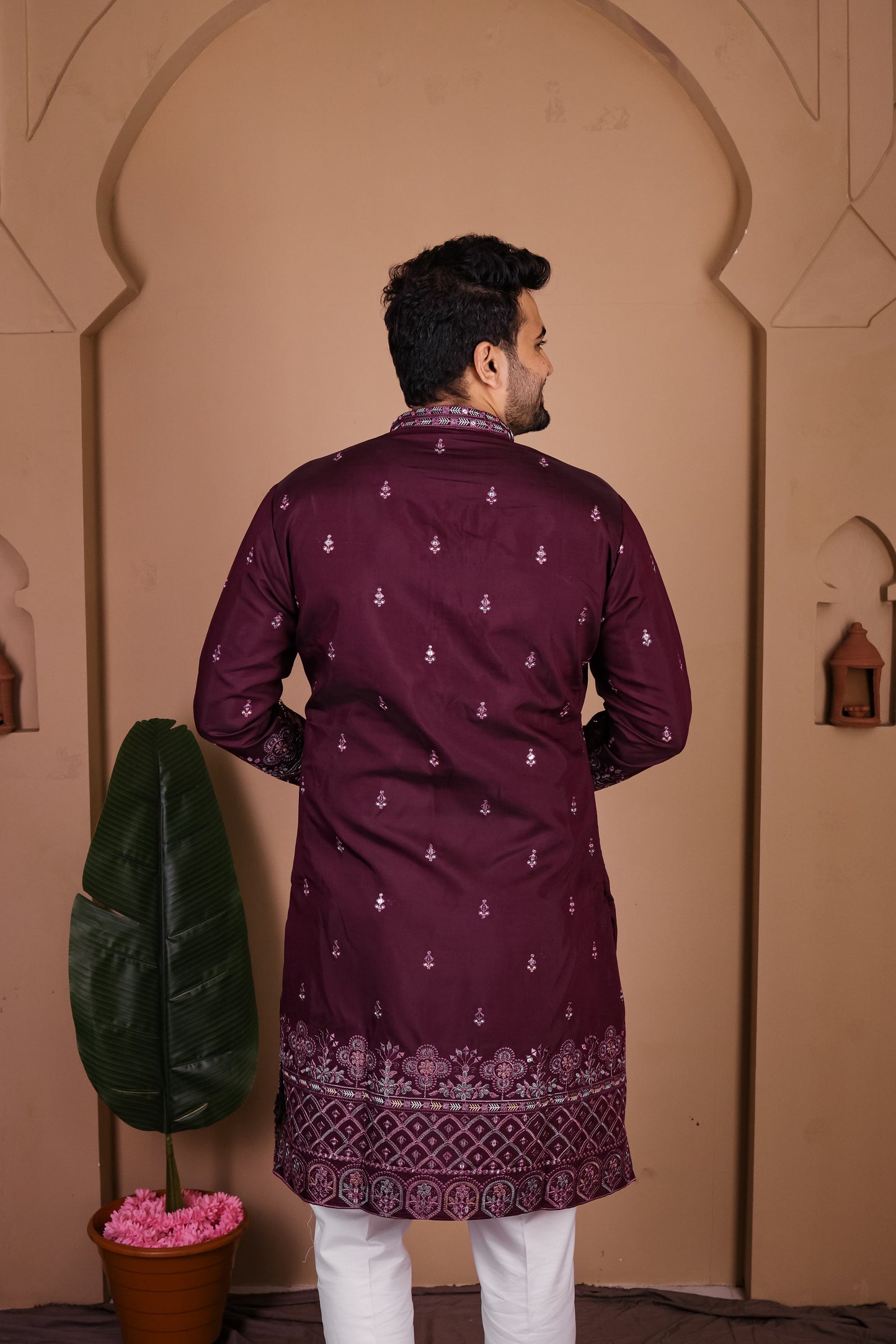 Festive Kurta with Symmetrical Thread Embroidery