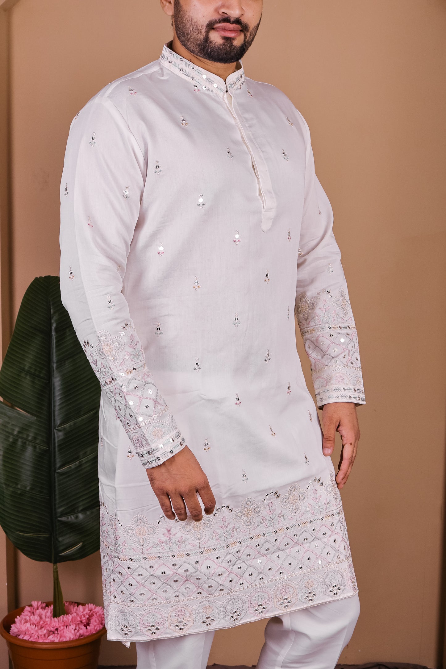 Festive Kurta with Symmetrical Thread Embroidery