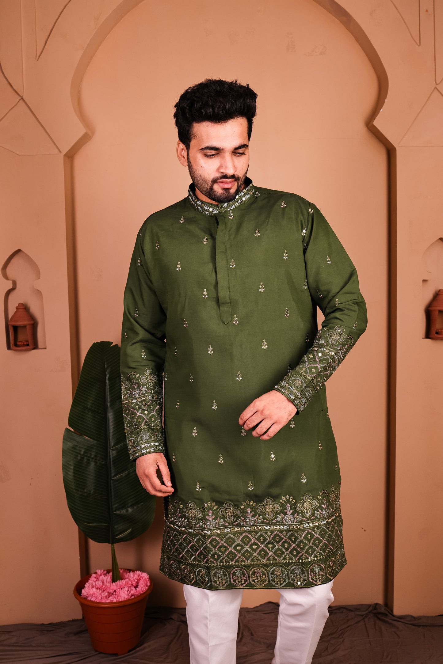 Festive Kurta with Symmetrical Thread Embroidery
