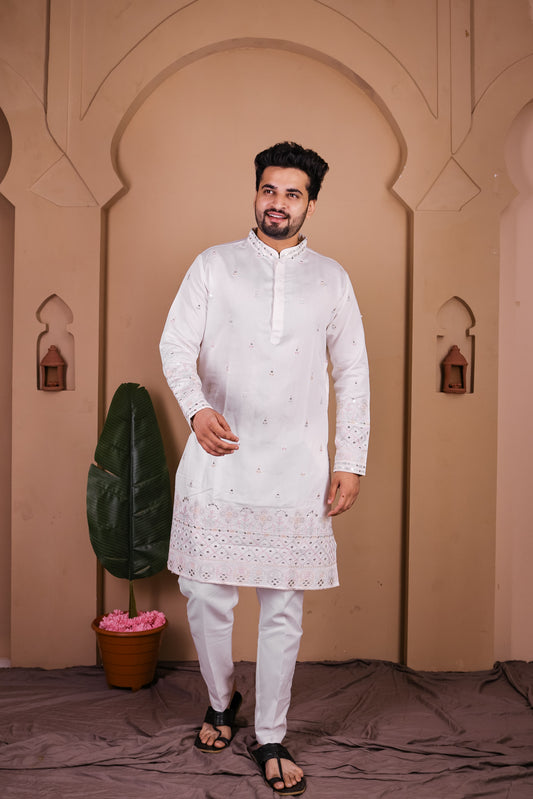 Festive Kurta with Symmetrical Thread Embroidery