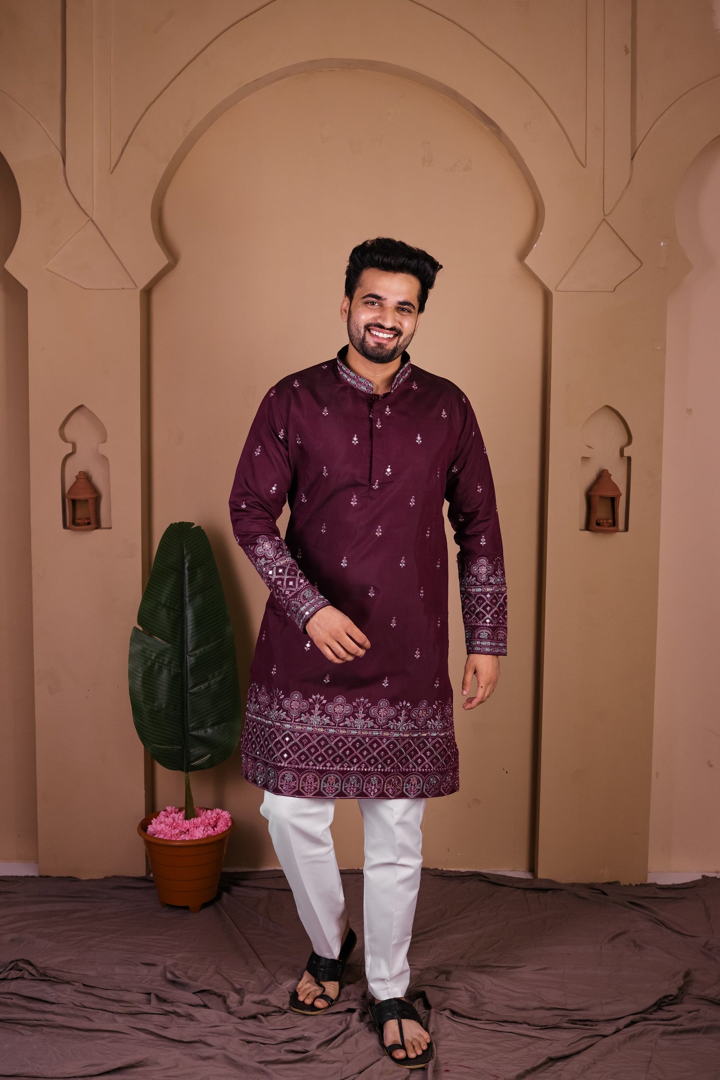 Festive Kurta with Symmetrical Thread Embroidery