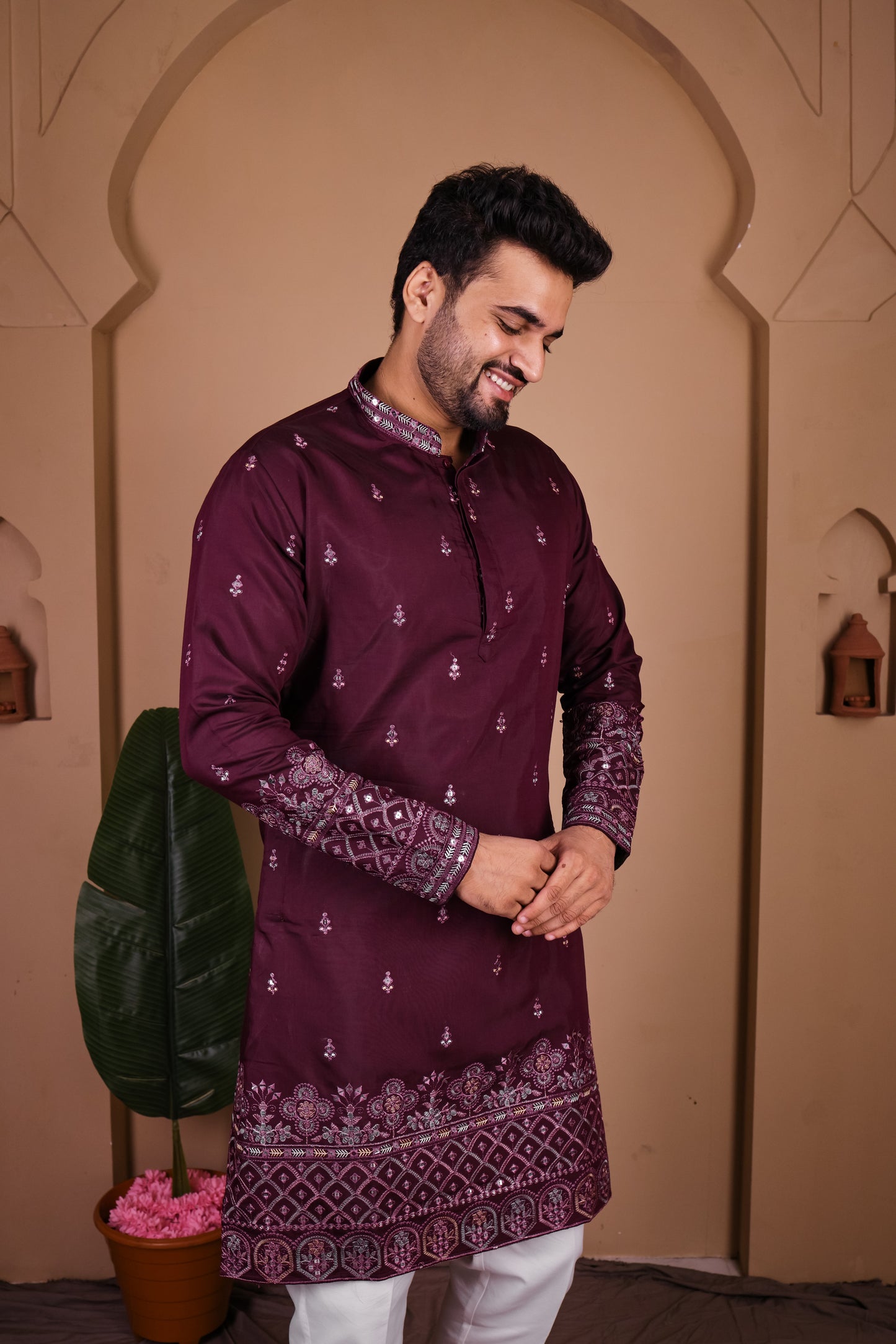 Festive Kurta with Symmetrical Thread Embroidery