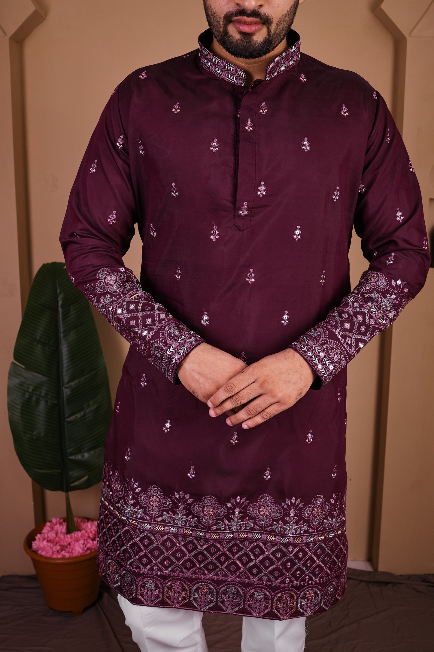 Festive Kurta with Symmetrical Thread Embroidery