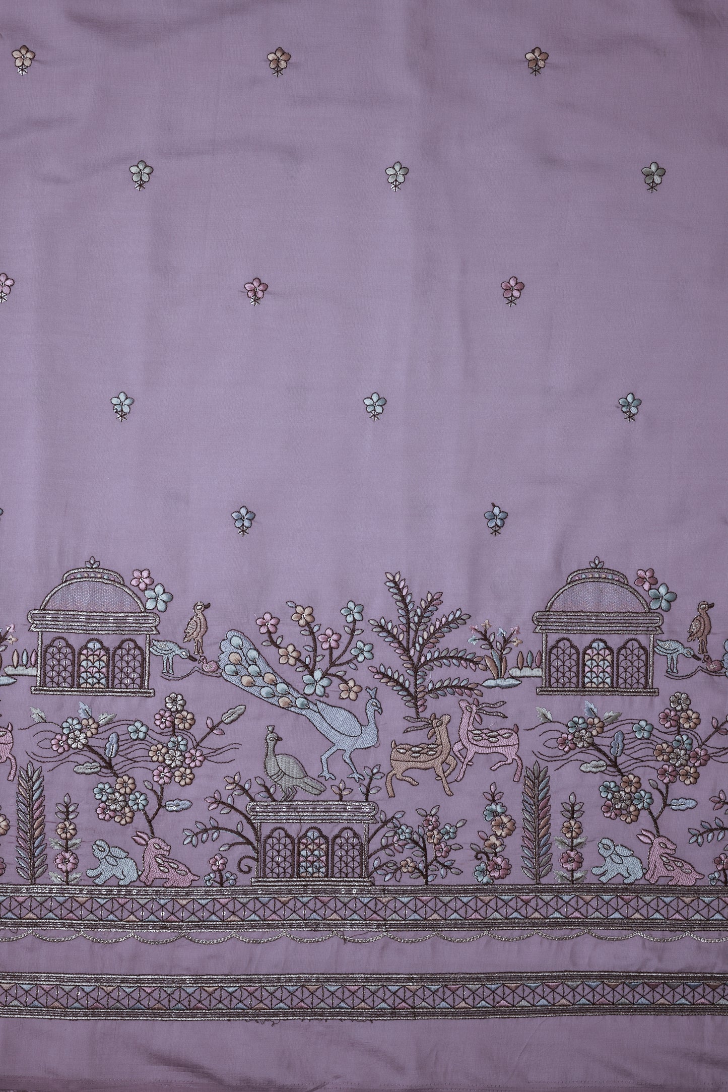 Embroidered Fabric with Floral and Animal Motif Detailing
