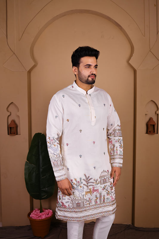 Intricate Animalia & Botanical Kurta