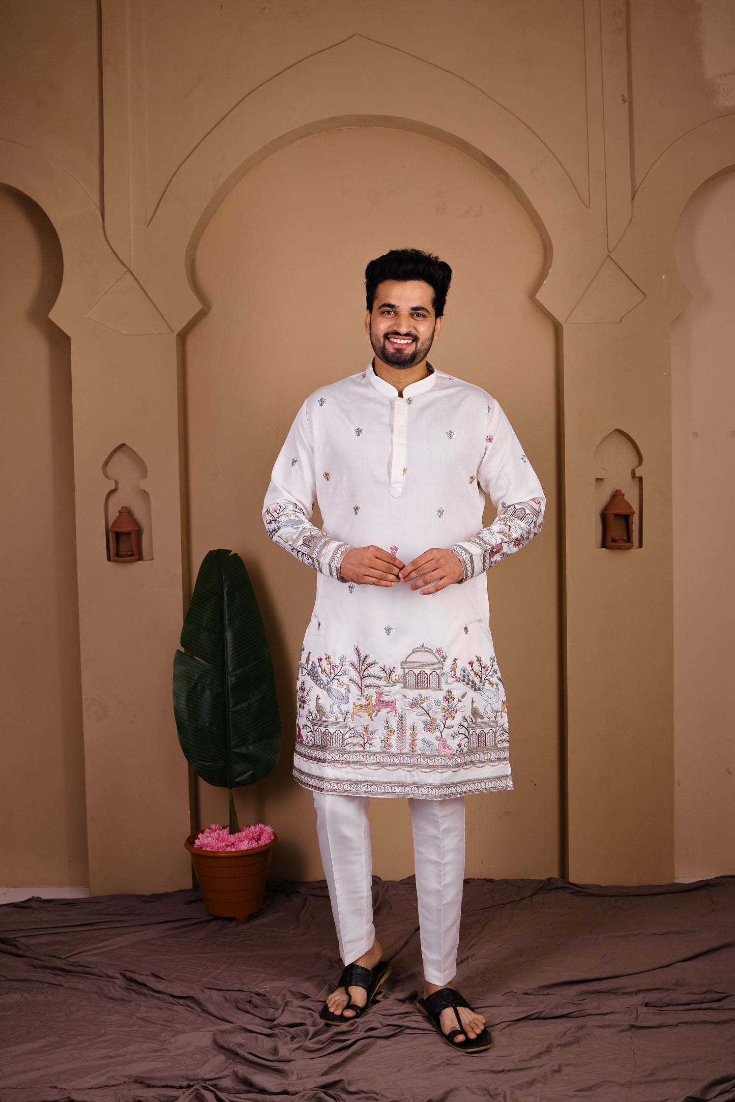Intricate Animalia & Botanical Kurta