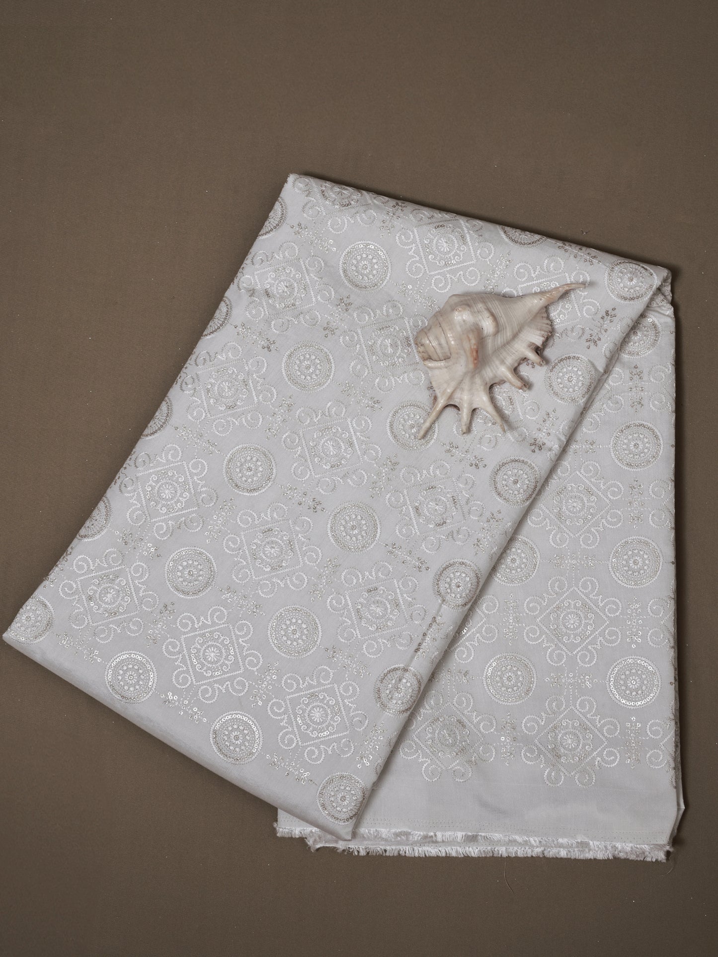 Embroidered Fabric with Geometric Floral Pattern