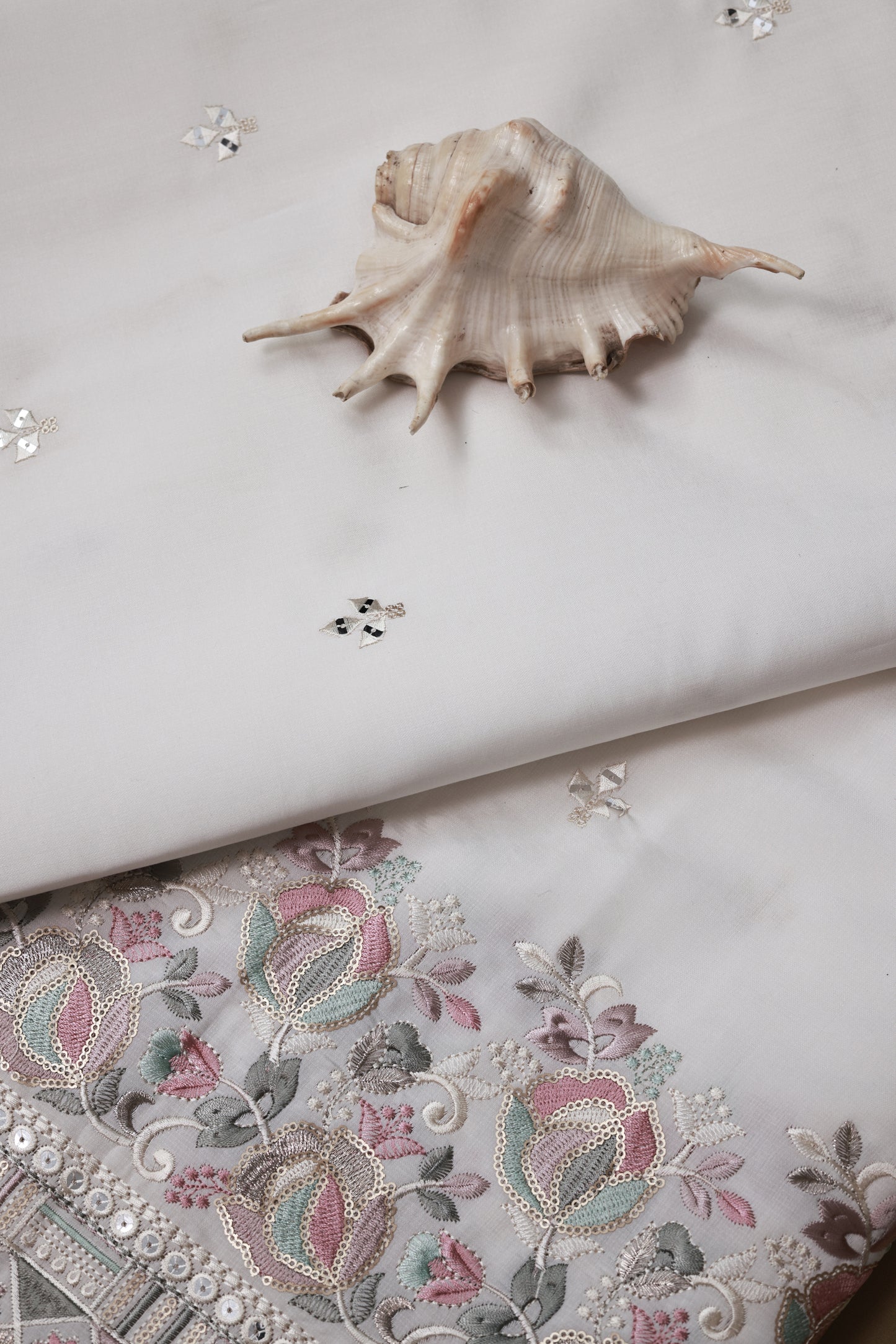 Embroidered Fabric with Floral Sequin Work