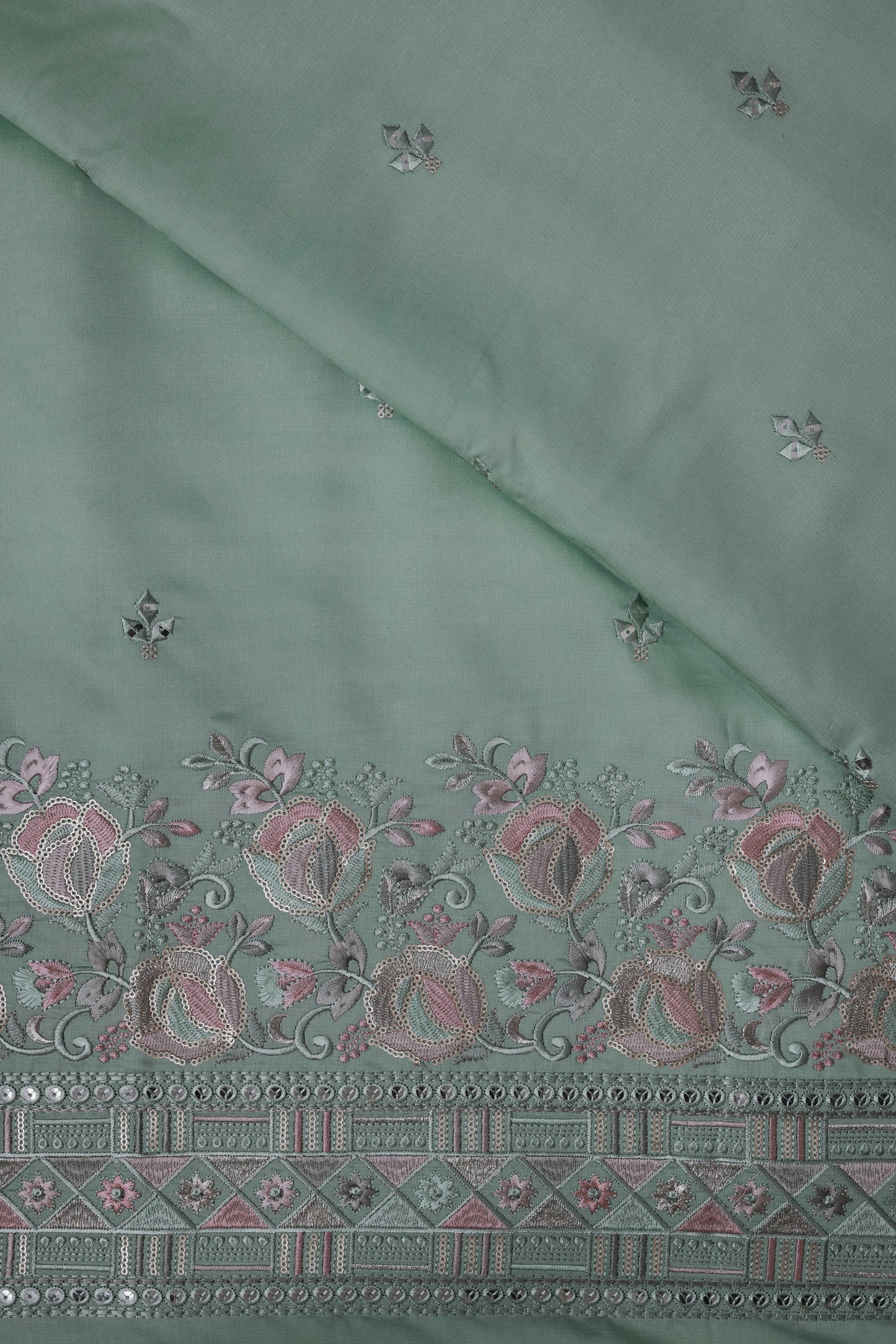 Embroidered Fabric with Floral Sequin Work