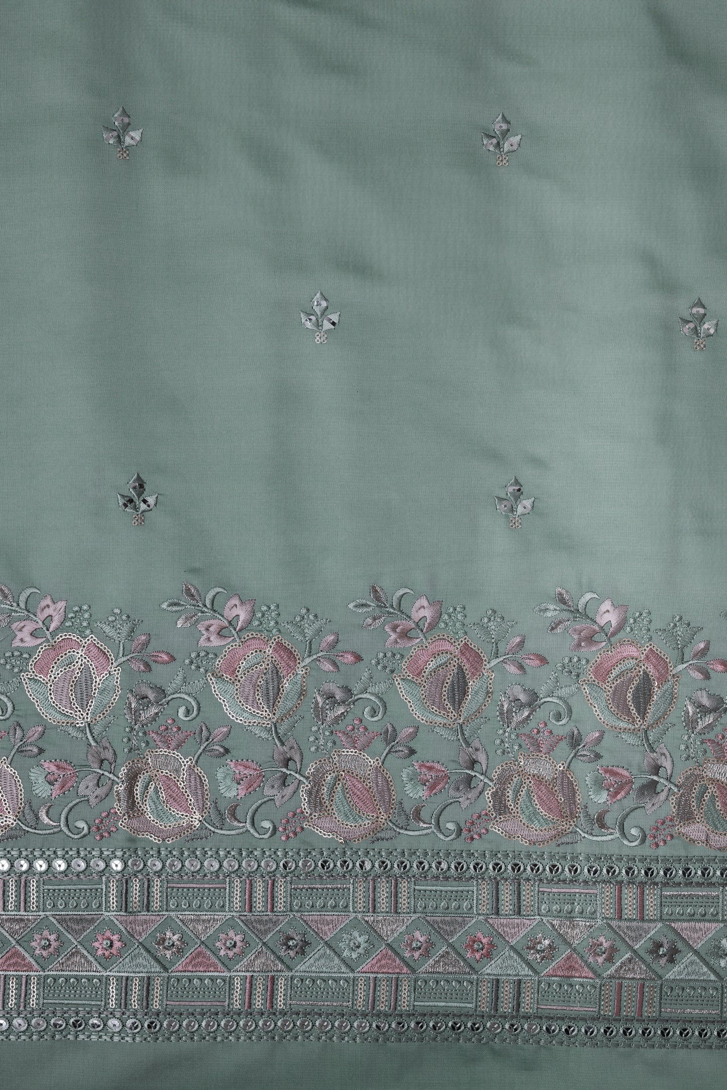 Embroidered Fabric with Floral Sequin Work
