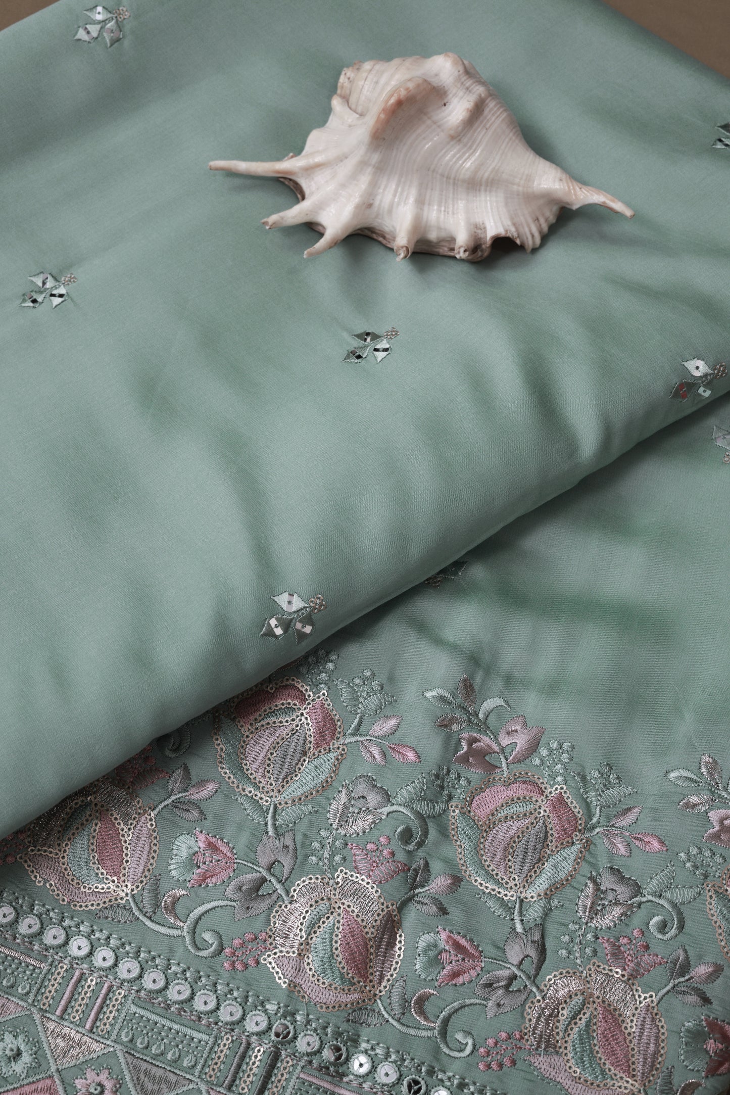 Embroidered Fabric with Floral Sequin Work