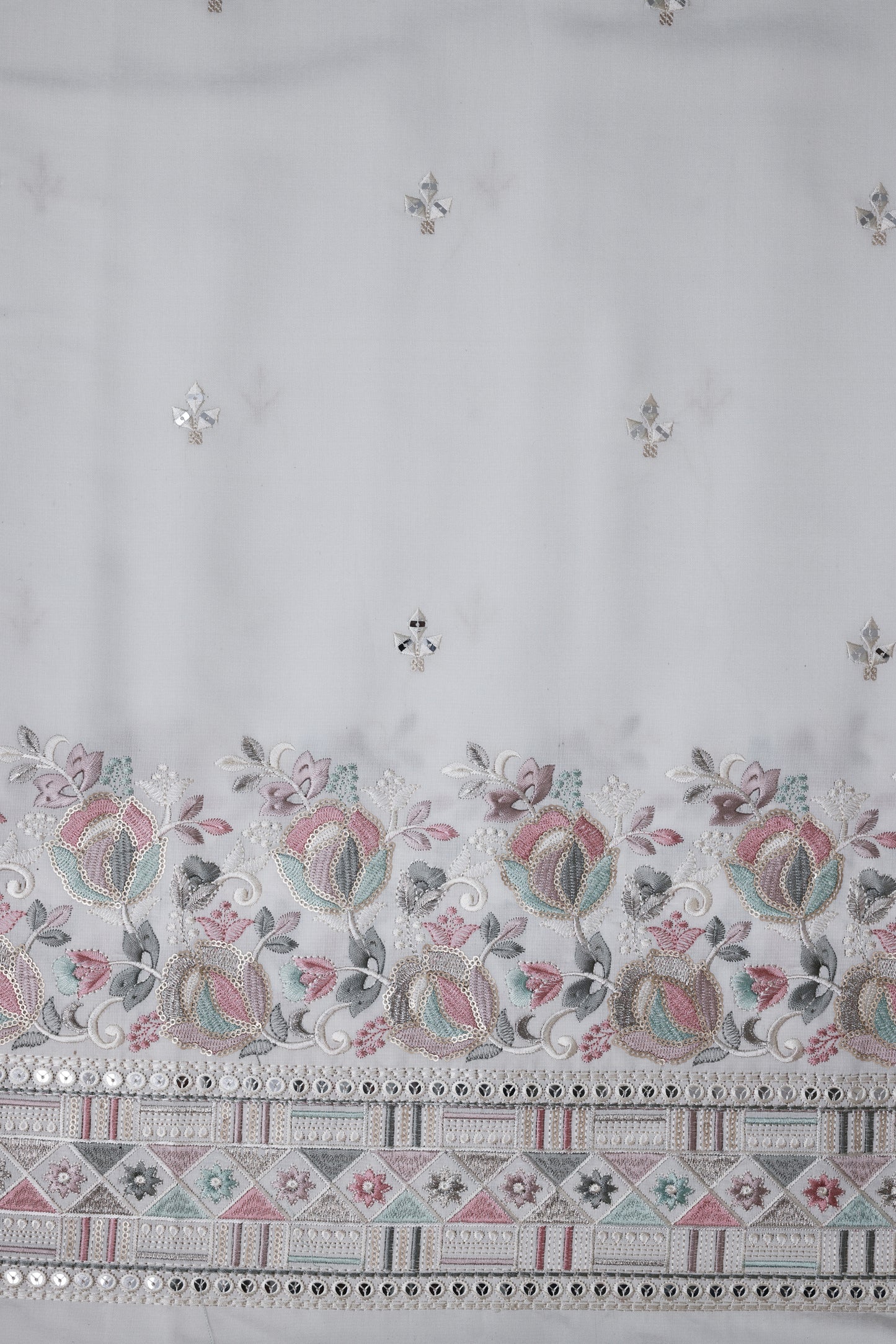 Embroidered Fabric with Floral Sequin Work