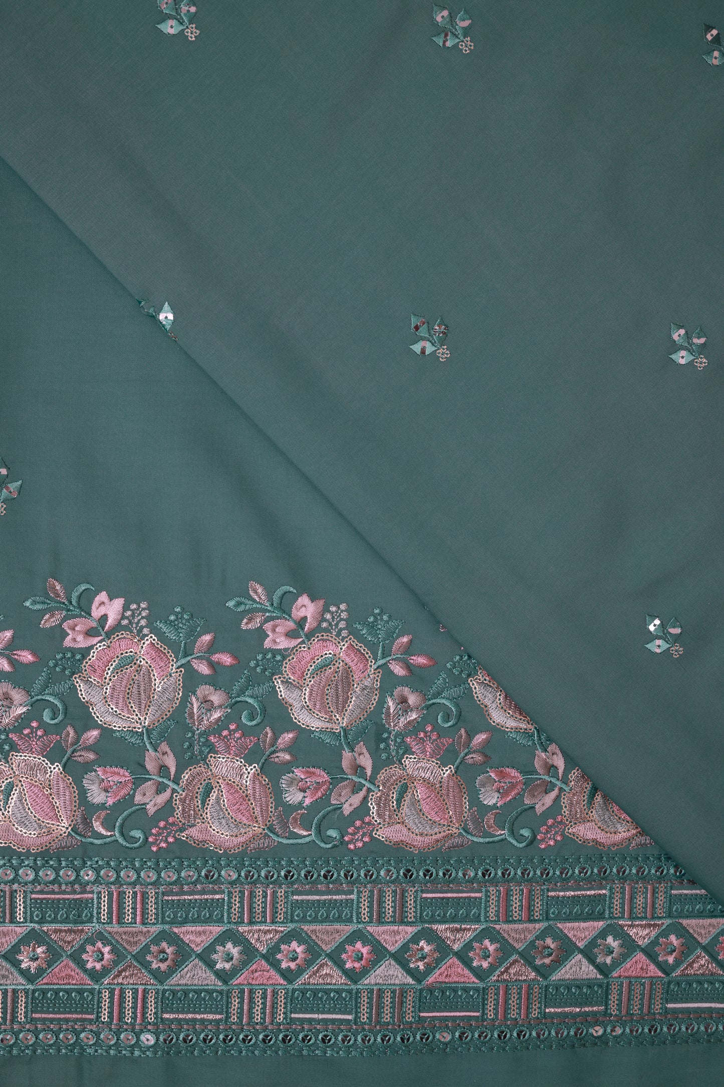 Embroidered Fabric with Floral Sequin Work