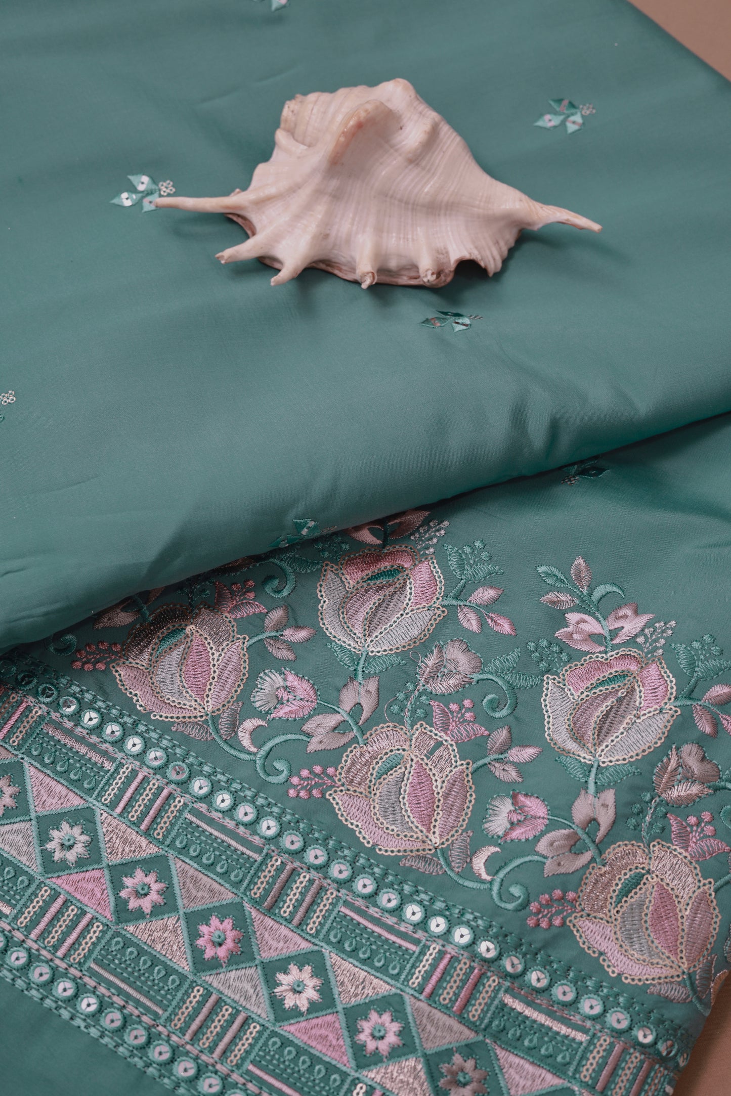 Embroidered Fabric with Floral Sequin Work