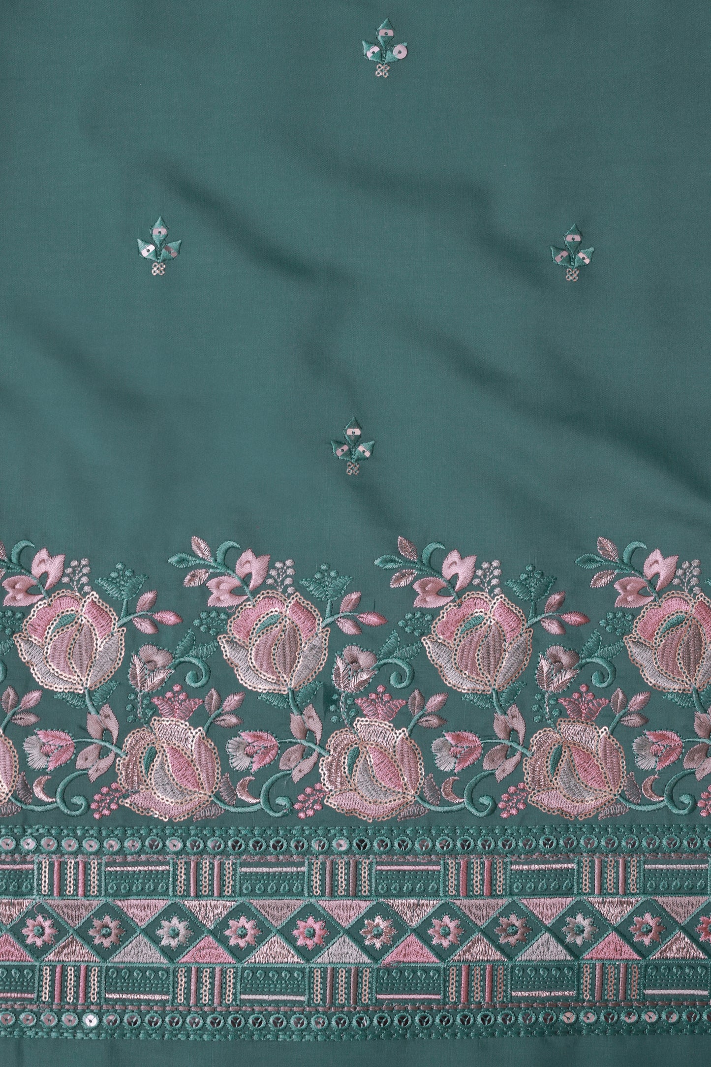 Embroidered Fabric with Floral Sequin Work