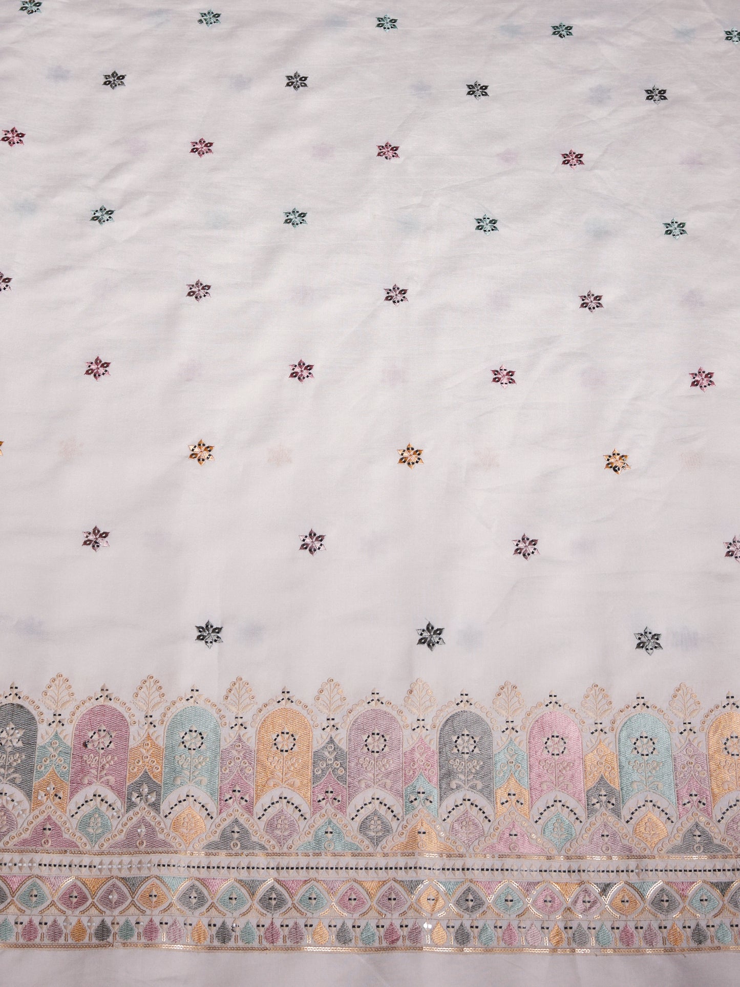 Dome Motif Embroidered Royal Satin Fabric