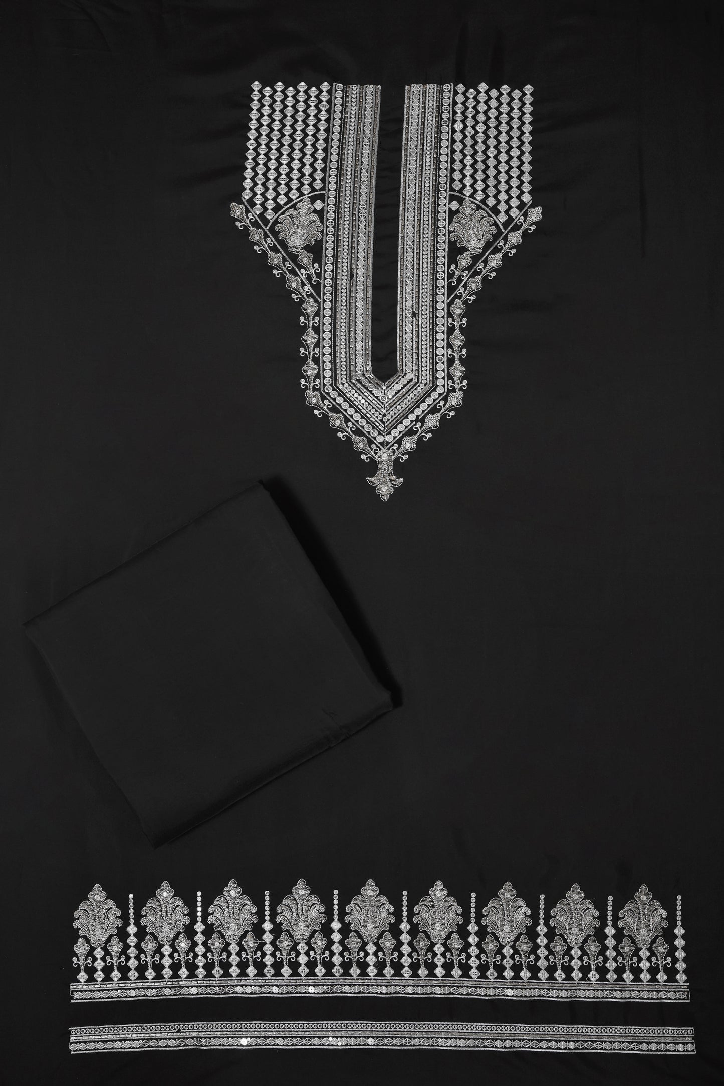 Thread & Sequin Neck Panel on Roman Silk